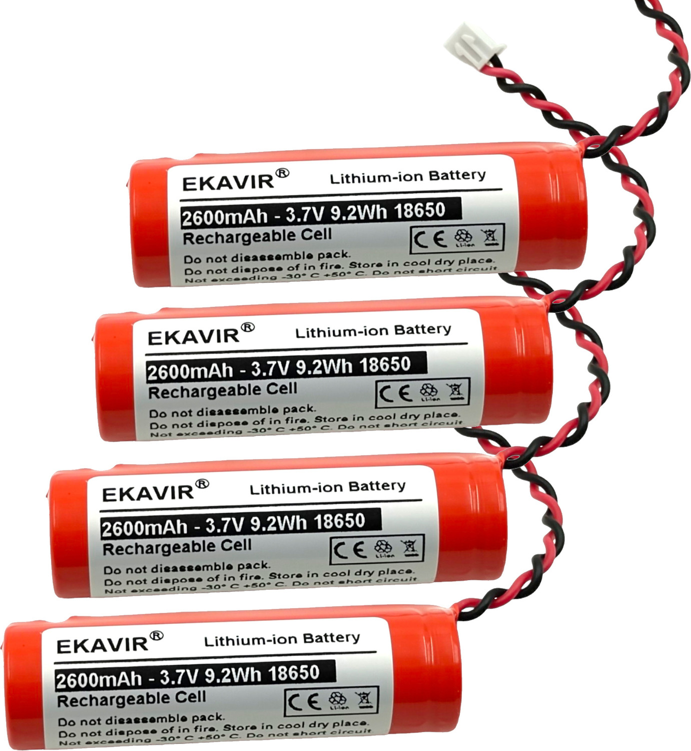 Image of Ekavir 2600mAh 18650, 3.7V Long-Lasting with Wired Li-ion , Size: 65X18mm Battery