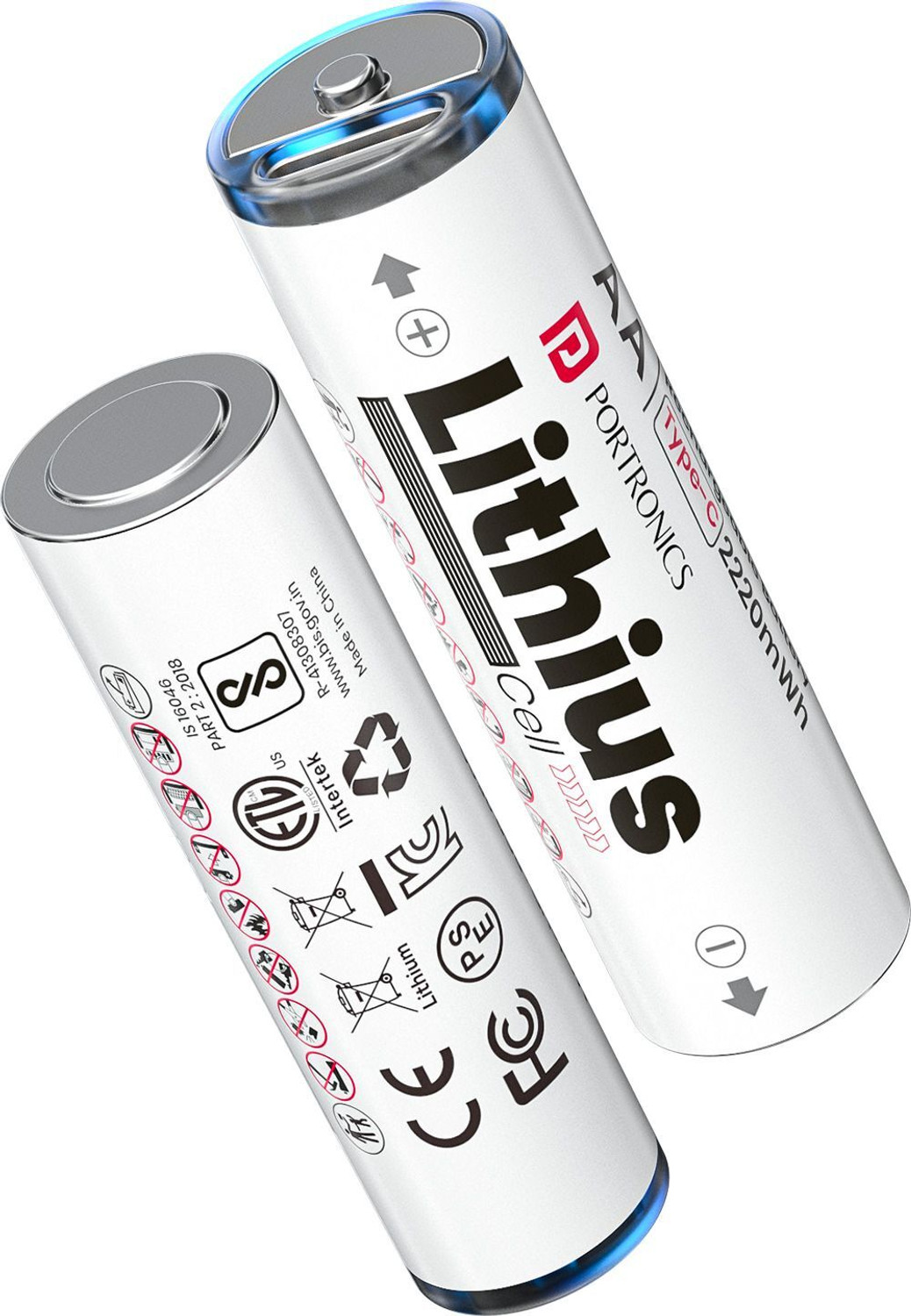 Image of Portronics AA Lithius Type C Rechargeable Batteries , Pack of 2 , Upto 1480mAh Capacity Battery
