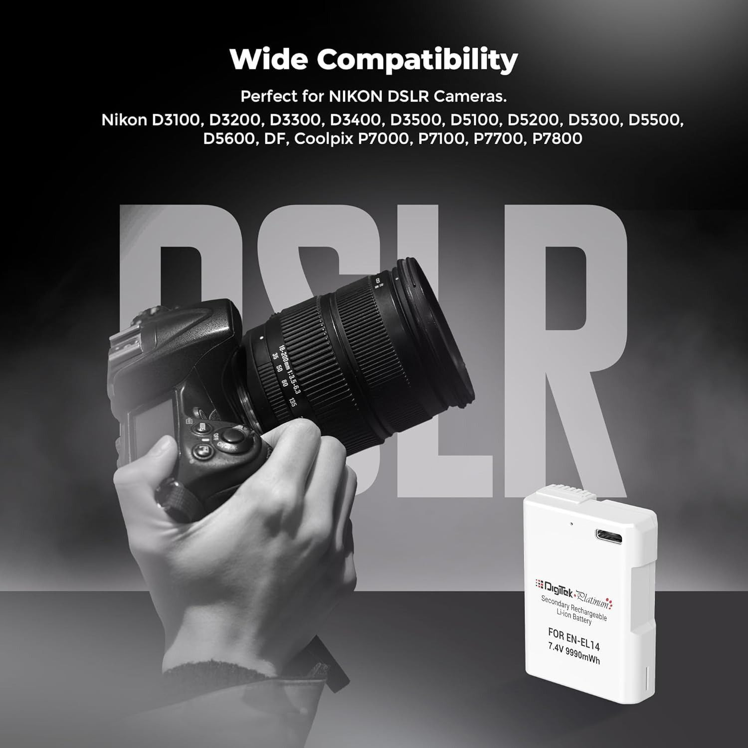 Image of DIGITEK EN-EL14 Type C 1600mAh Li-ion for Nikon Camera Battery