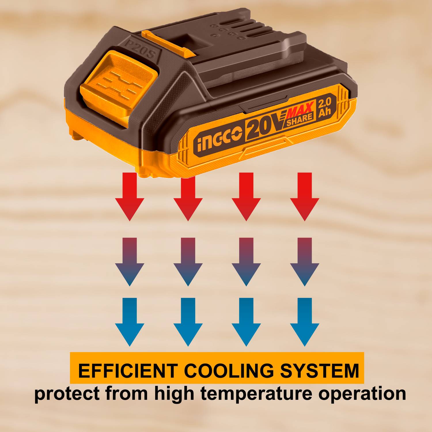 INGCO 20V 2.0Ah Lithium-Ion Battery - Image 3