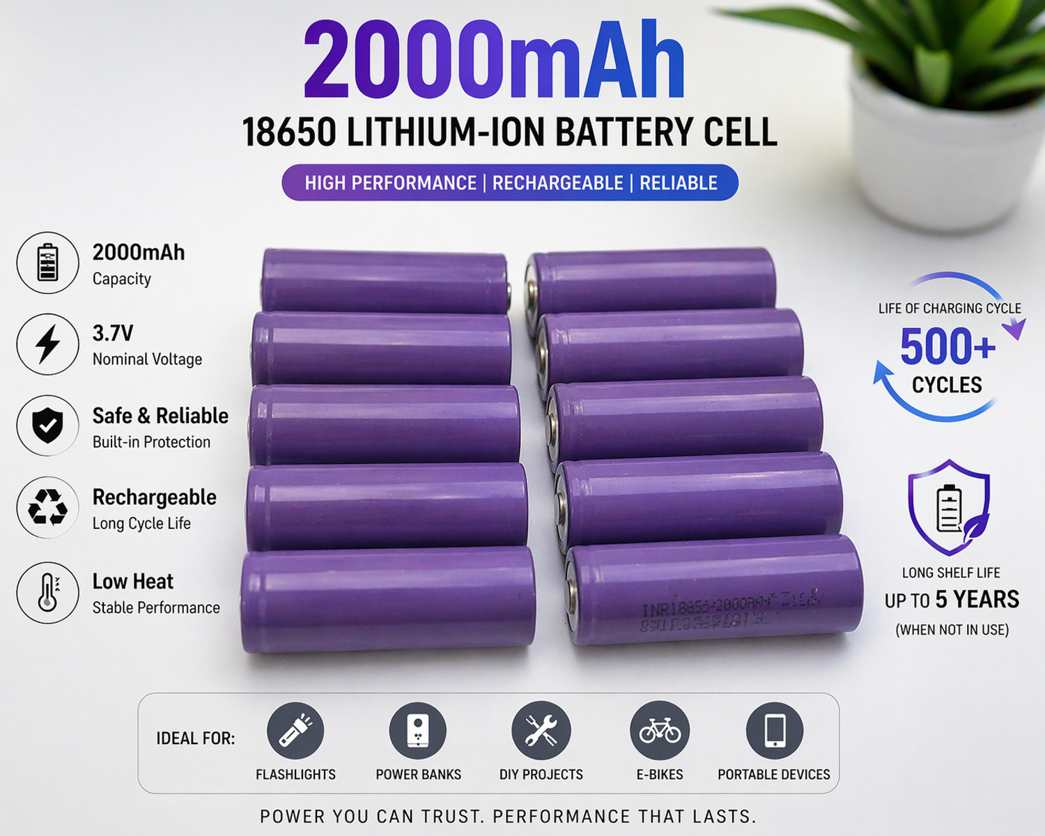 Image of khurafatiLabs 2000mAh 18650 Lithium-Ion Rechargeable | 3.7V Li-ion Cell Battery