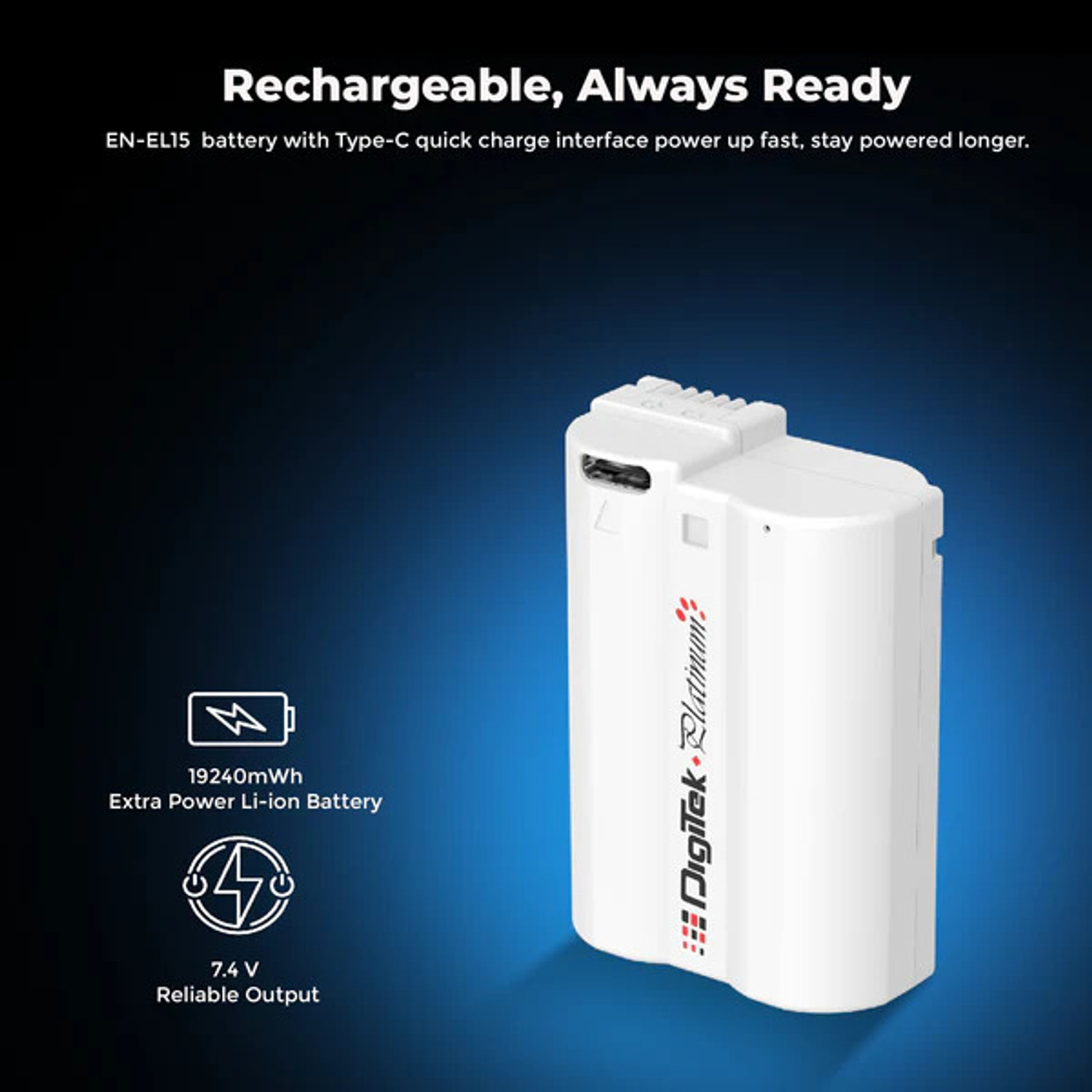 Image of DIGITEK EN-EL15 3000mAh Lithium Ion C Type Rechargeable Battery