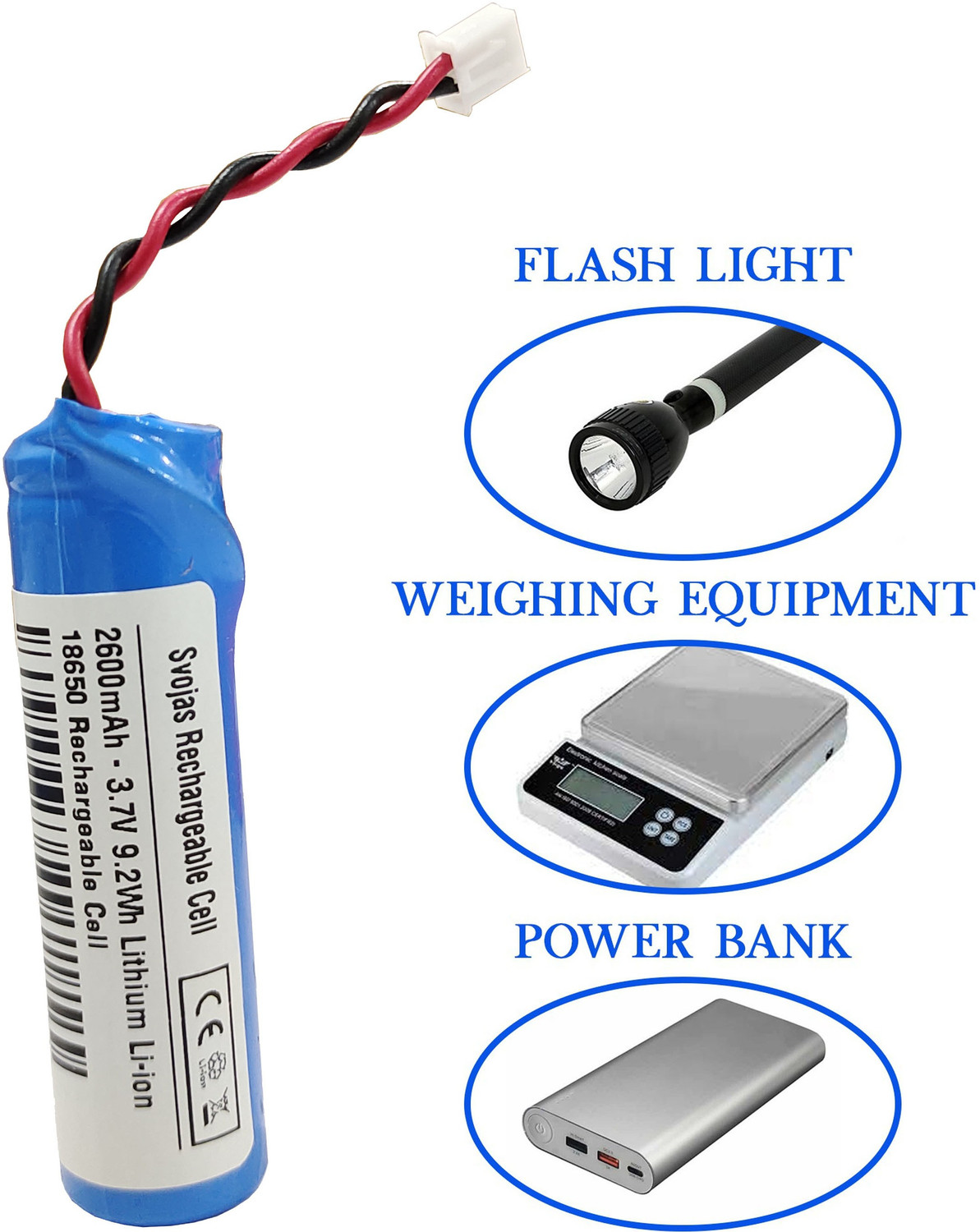 Image of Svojas 18650 Rechargeable 2600 mAh 3.7 Volt Li-ion 2 Pcs battery Battery
