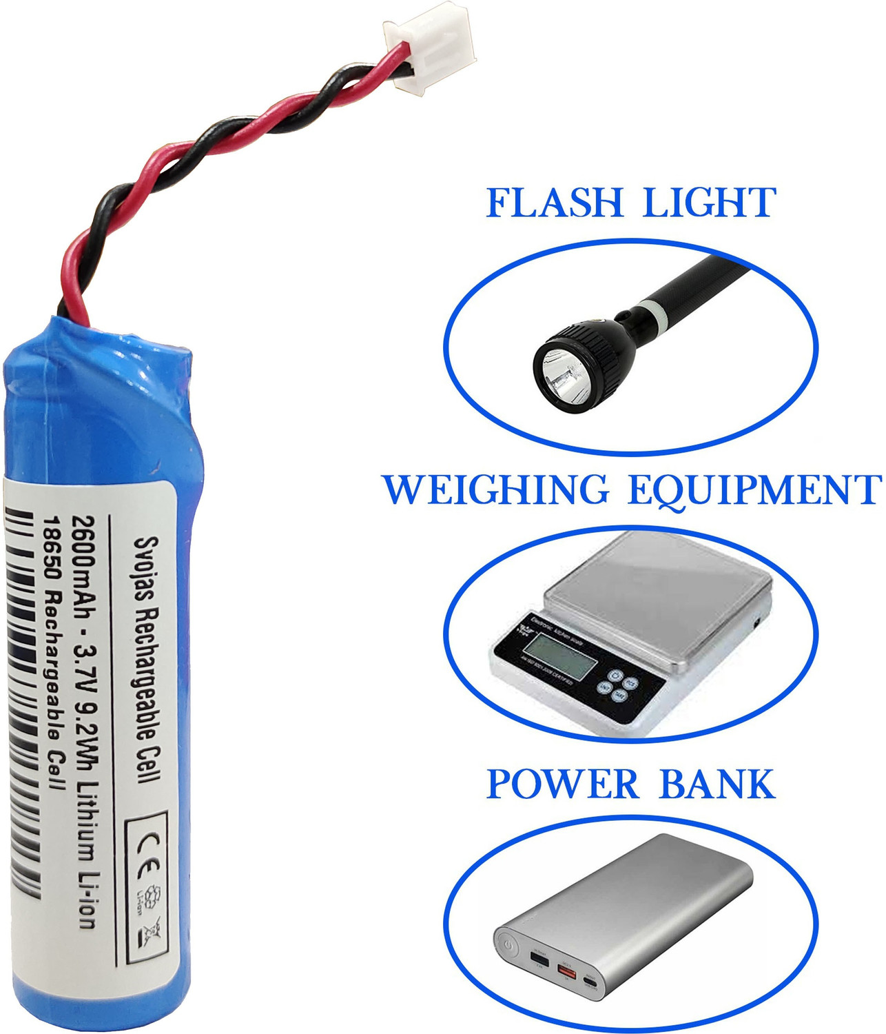 Image of Svojas 18650 Rechargeable Lithium Megaphone 3.7 Volt Li-ion 2600 mAh 1 Pcs Battery