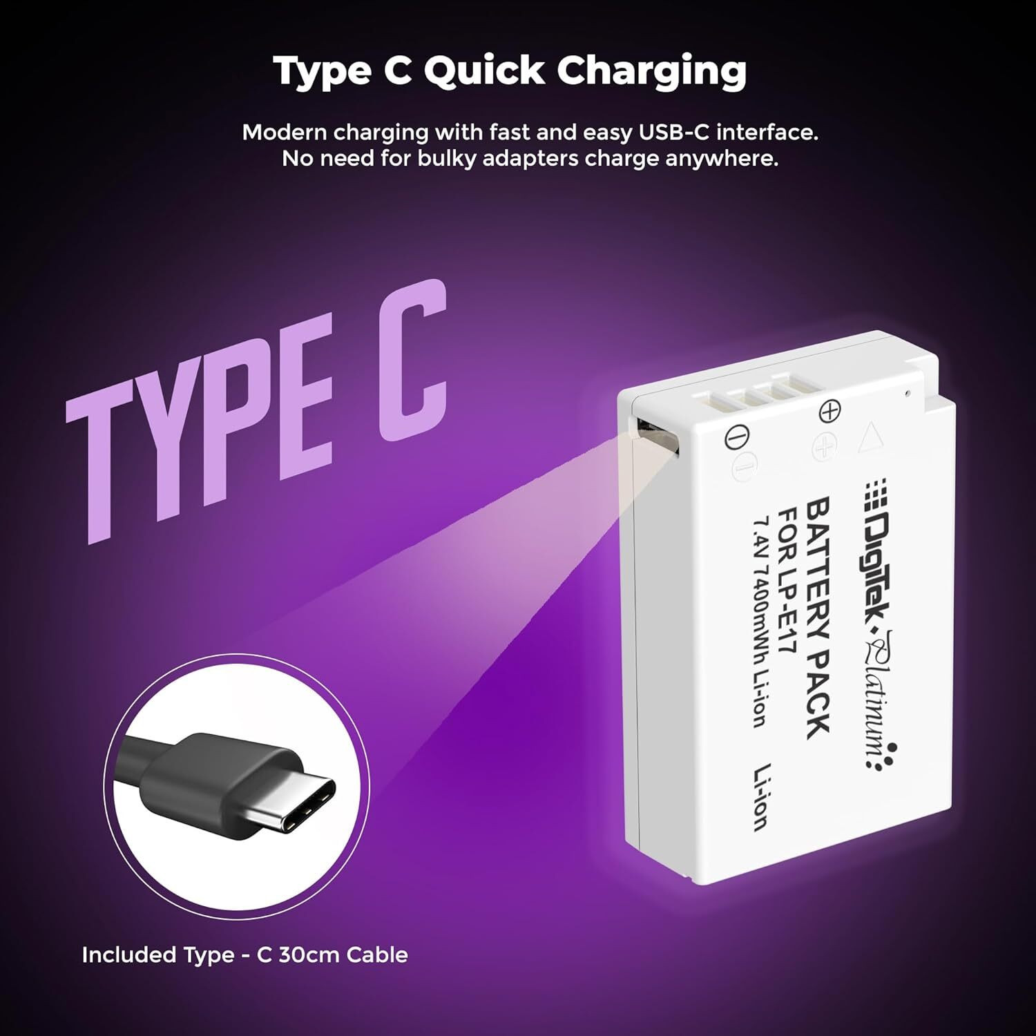 Image of DIGITEK LP E17 1250mAh Li-ion ,Type-C, For Canon DSLR Cameras, Battery