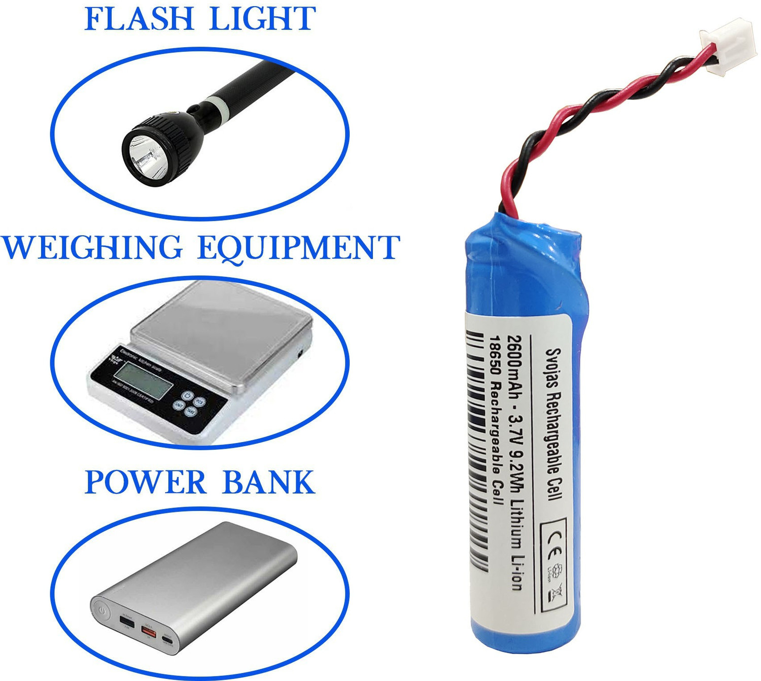 Image of Svojas 3.7v 2600mAh Rechargeable 18650 4 Pcs Battery