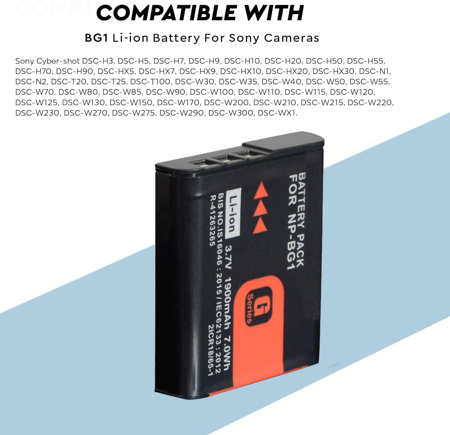 Image of Schsteindar NP-BG1 (1900 mAh) Rechargable Pack for Sony Cyber Shot Digital Camera Battery