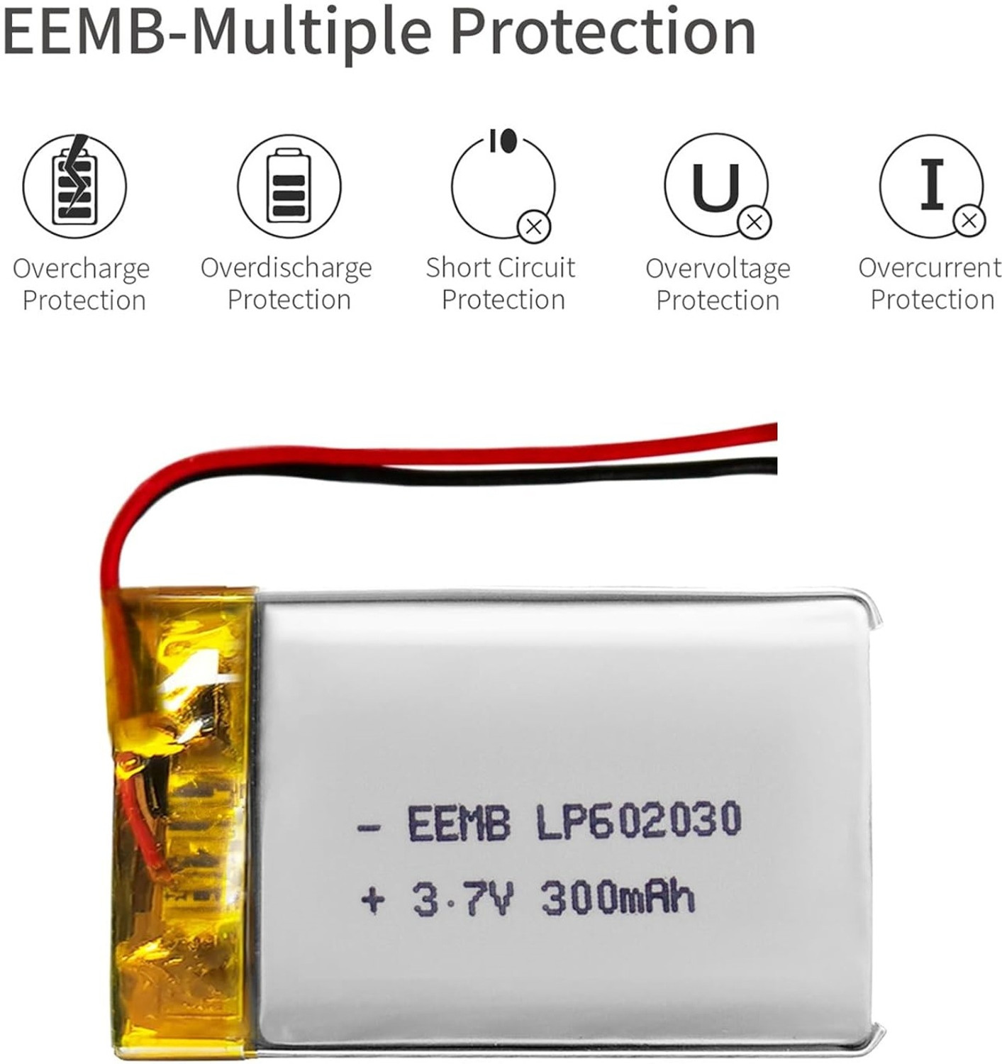 Image of NOVEL 3.7V 300mAh 602030 Rechargeable LiPo Battery