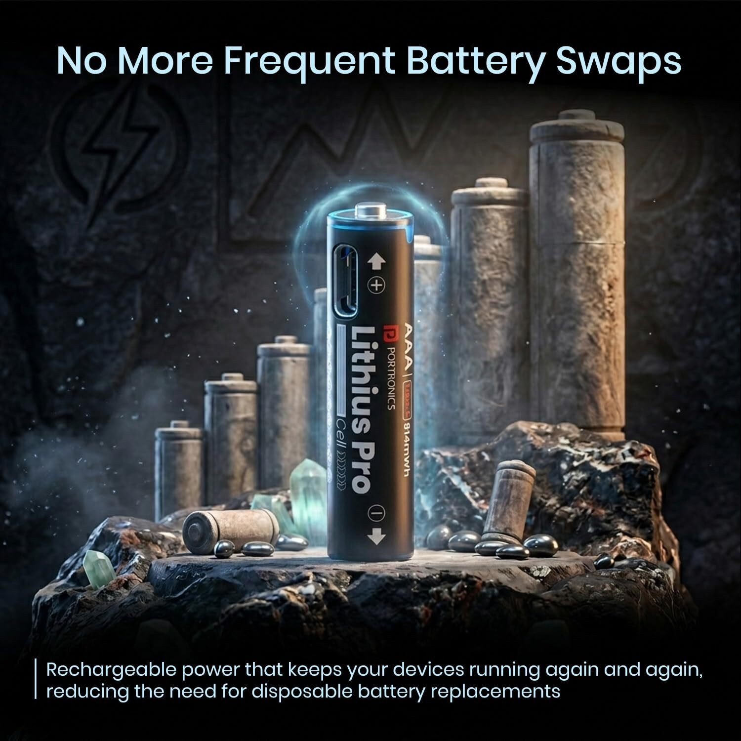 Image of Portronics AAA Lithius Pro Type C Rechargeable Batteries, Pack of 2,542mAh Capacity Battery