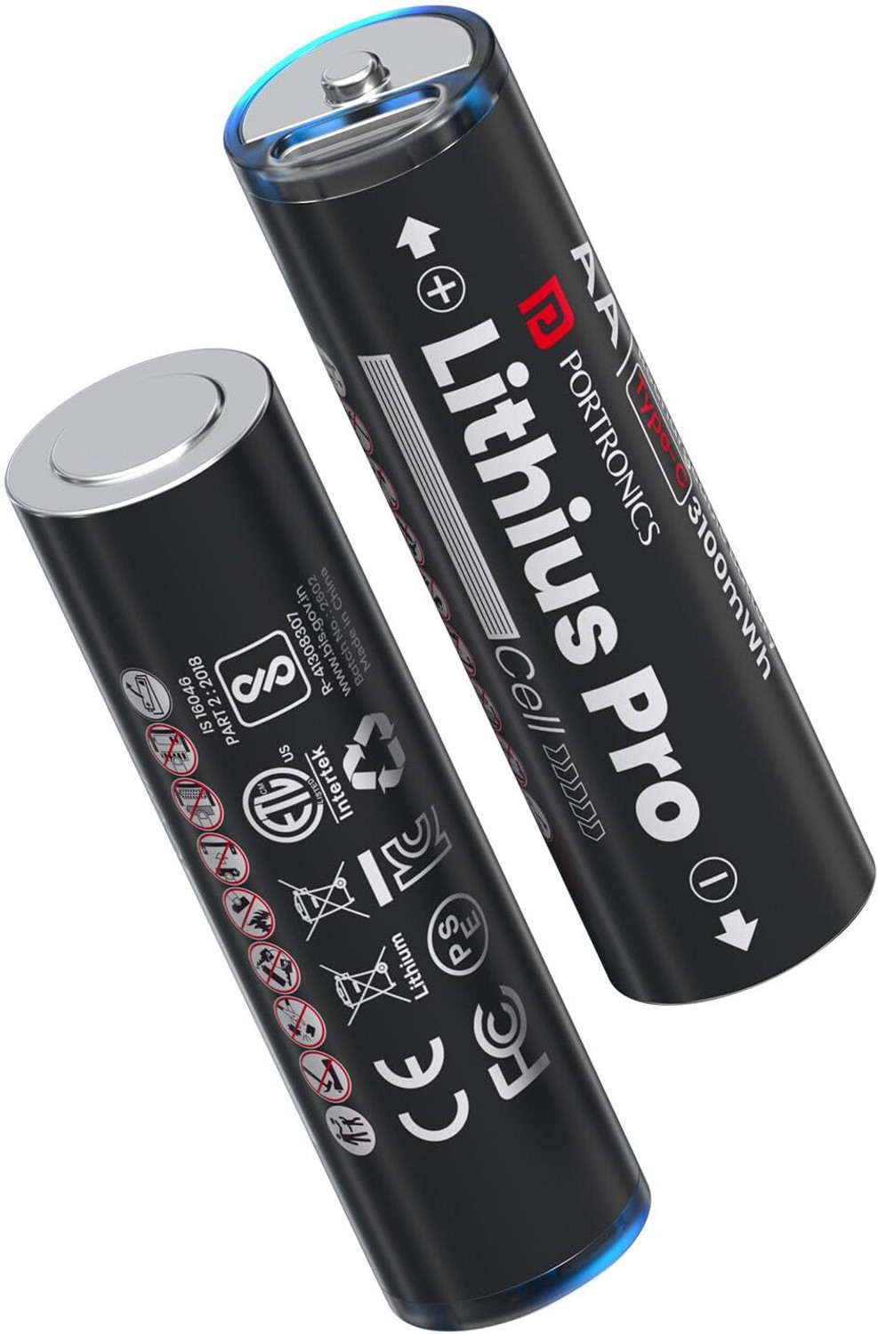 Image of Portronics AA Lithius Pro Type C Rechargeable Batteries,Pack of 2,2066mAh Capacity Battery
