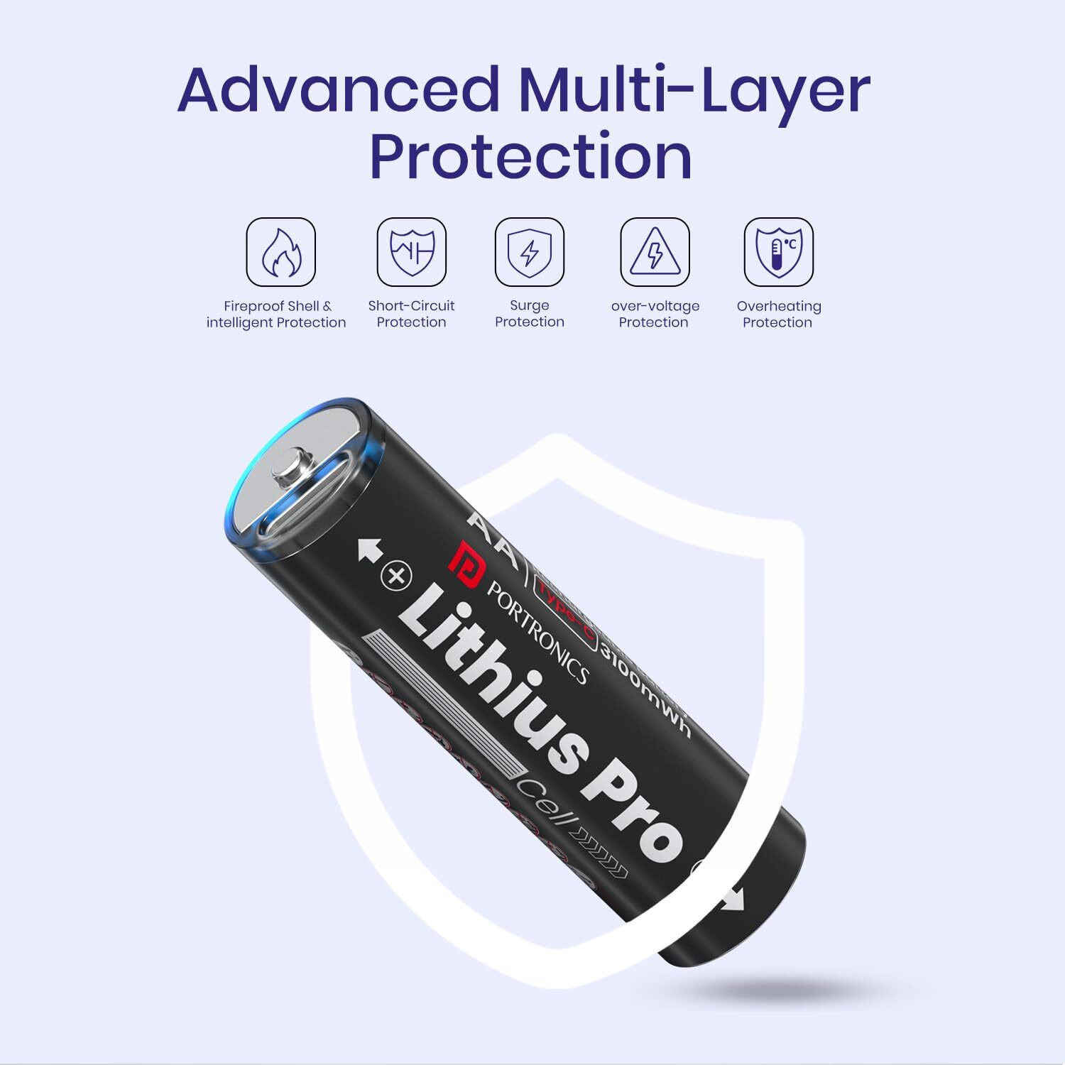 Image of Portronics AA Lithius Pro Type C Rechargeable Batteries,Pack of 2,2066mAh Capacity Battery