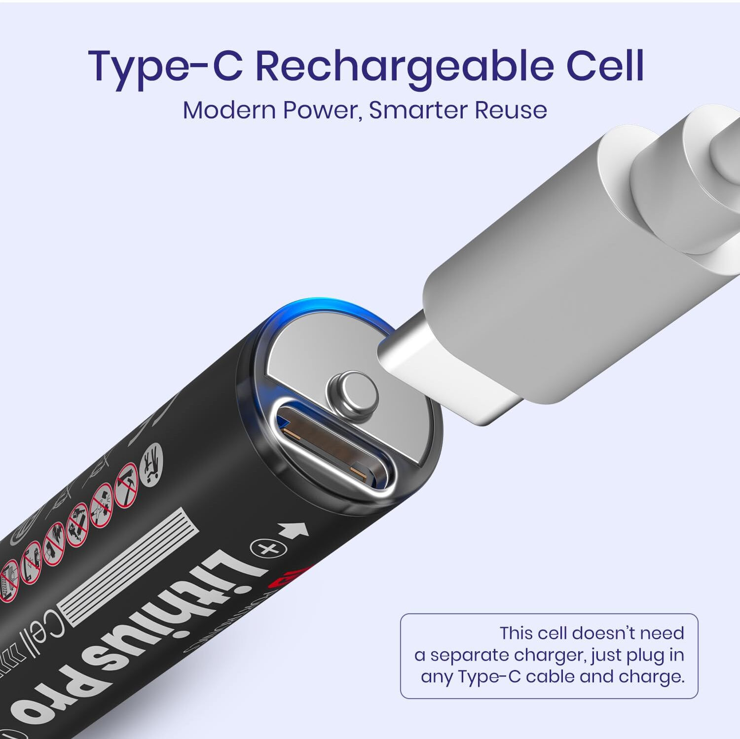 Image of Portronics AA Lithius Pro Type C Rechargeable Batteries,Pack of 2,2066mAh Capacity Battery