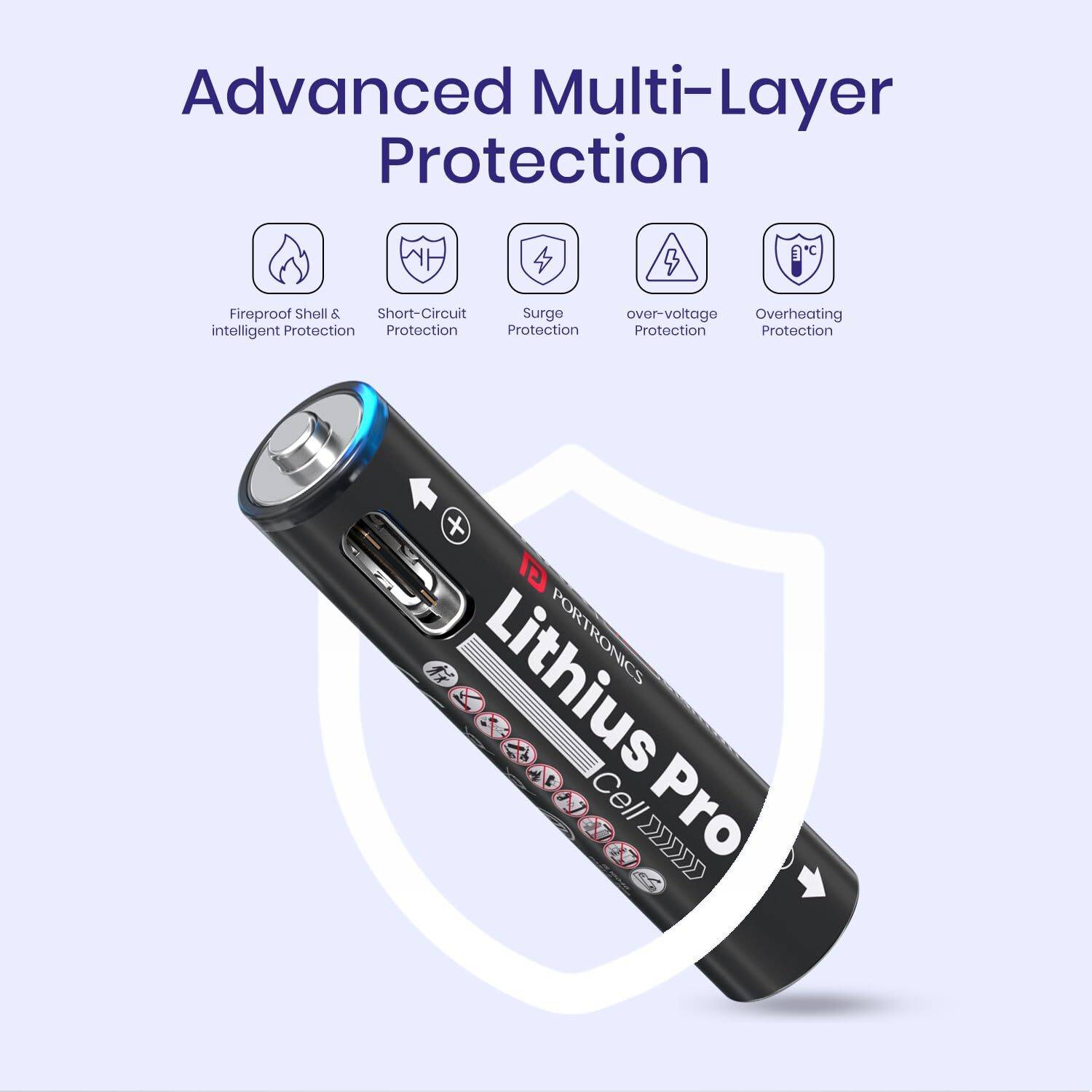 Portronics AAA Lithius Pro Type C Rechargeable Batteries, 2 Pack, - Image 2