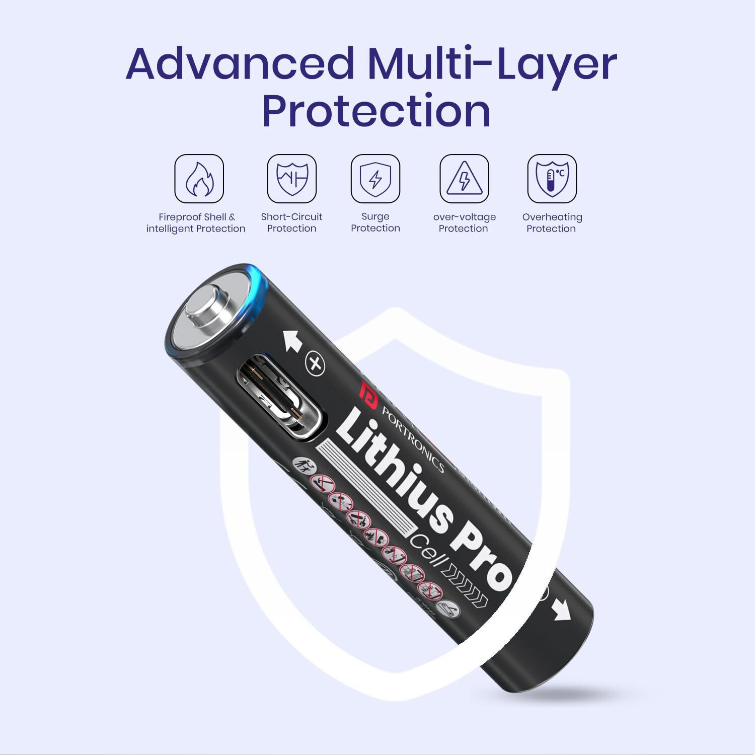 Image of Portronics AAA Lithius Pro Type C Rechargeable Batteries, Pack of 2,542mAh Capacity Battery