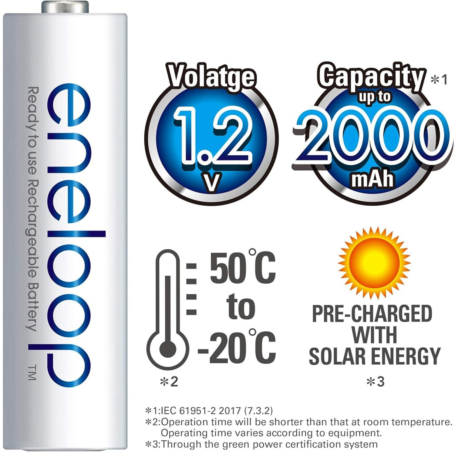 Image of Panasonic Eneloop AA Rechargeable , Pack of 2 Battery