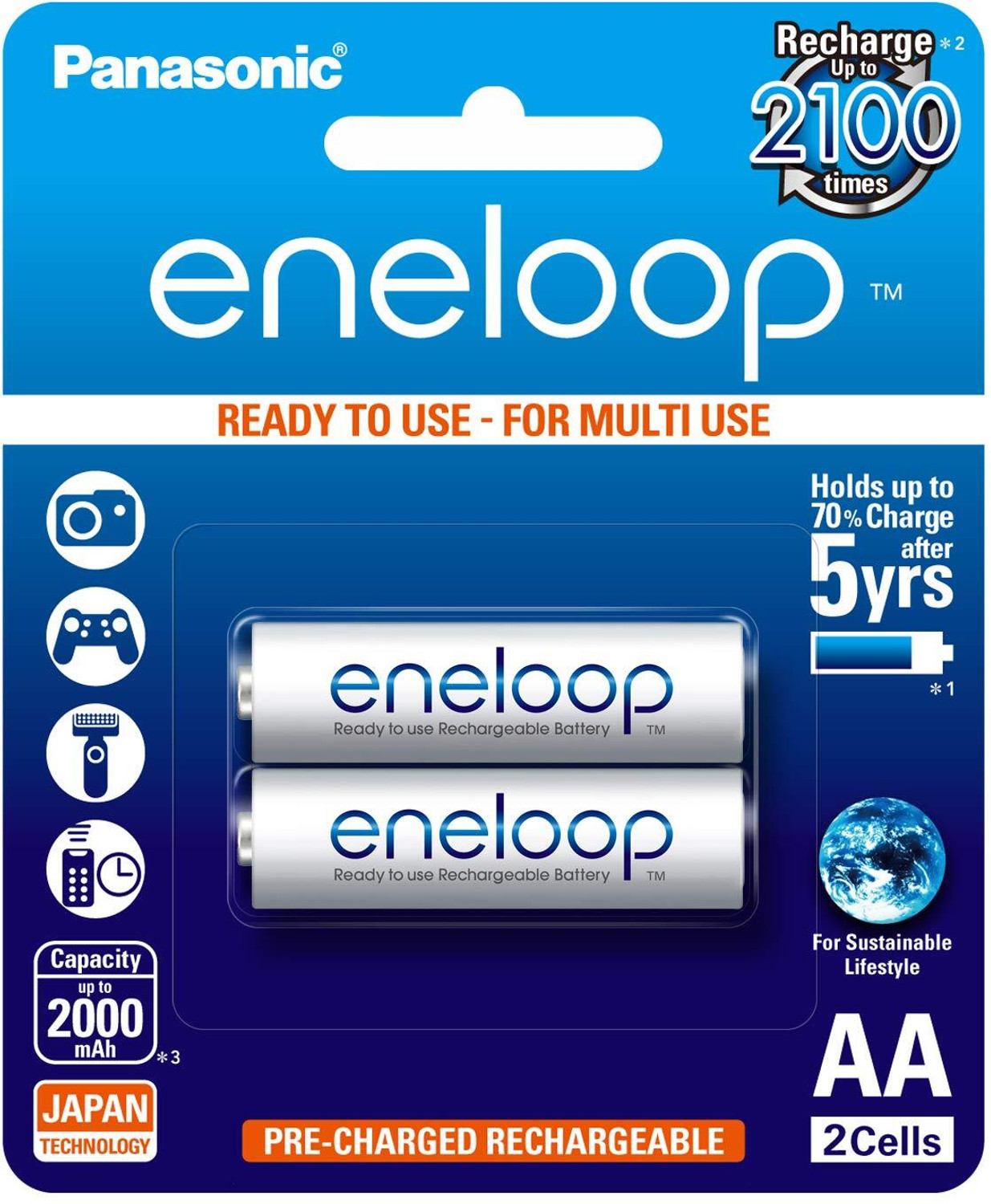 Image of Panasonic Eneloop AA Rechargeable , Pack of 2 Battery