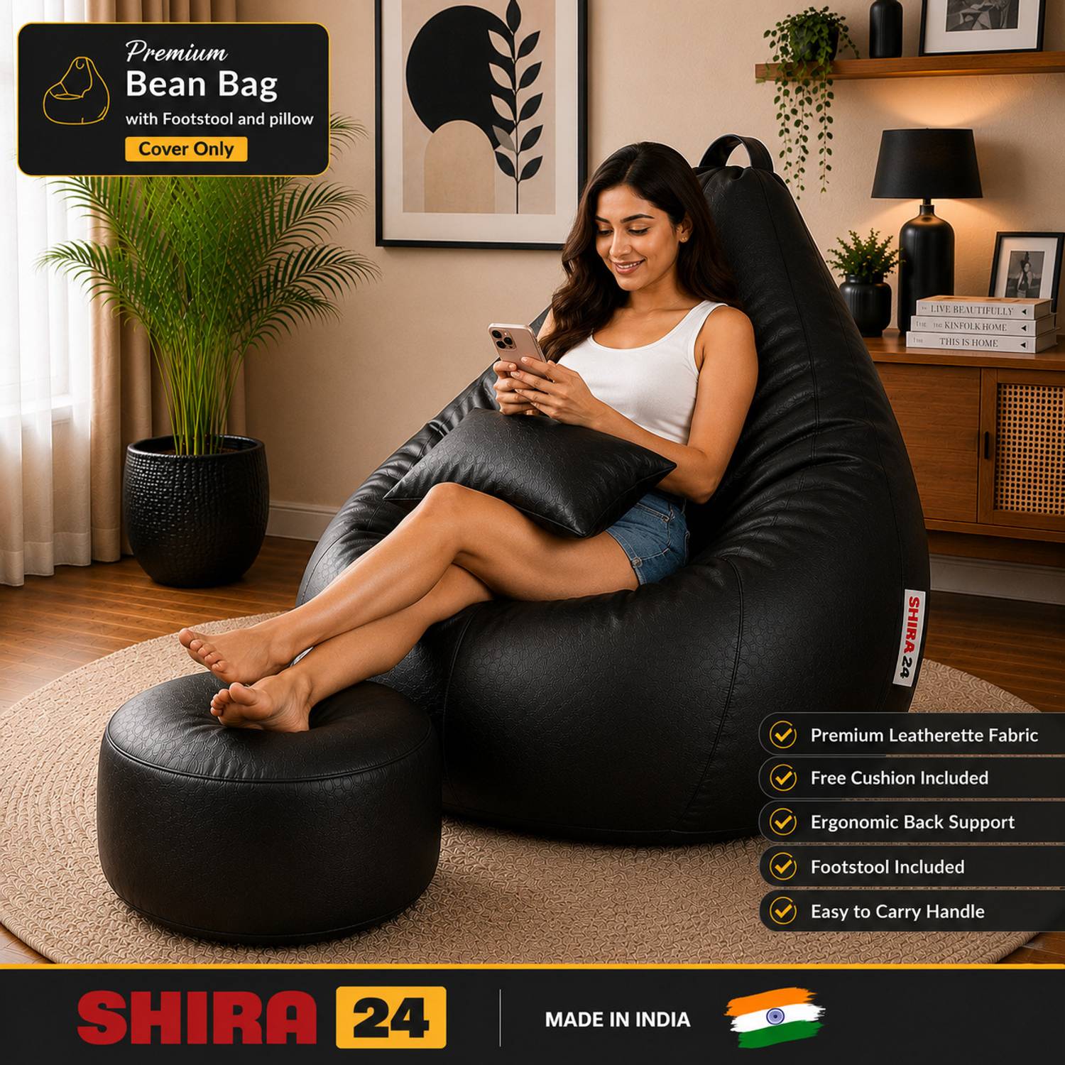 SHIRA 24 5XL Tear Drop Bean Bag Cover Black - Image 2
