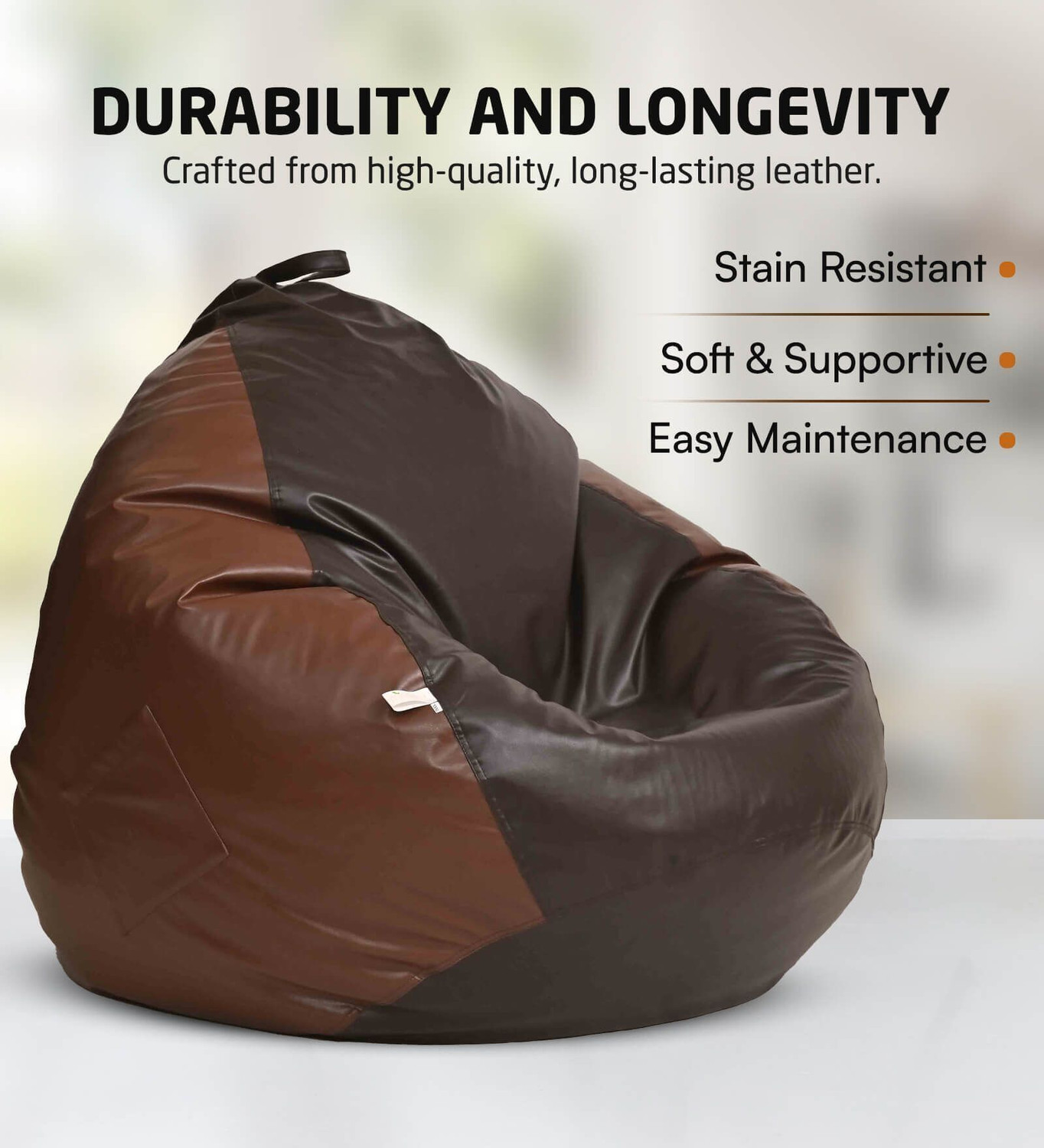 Image of Mintwud from Pepperfry XXXL Squivo Leatherette Bean Bag Filled with Bean With Footrest In Brown & Tan Color Bean Bag Sofa With Bean Filling