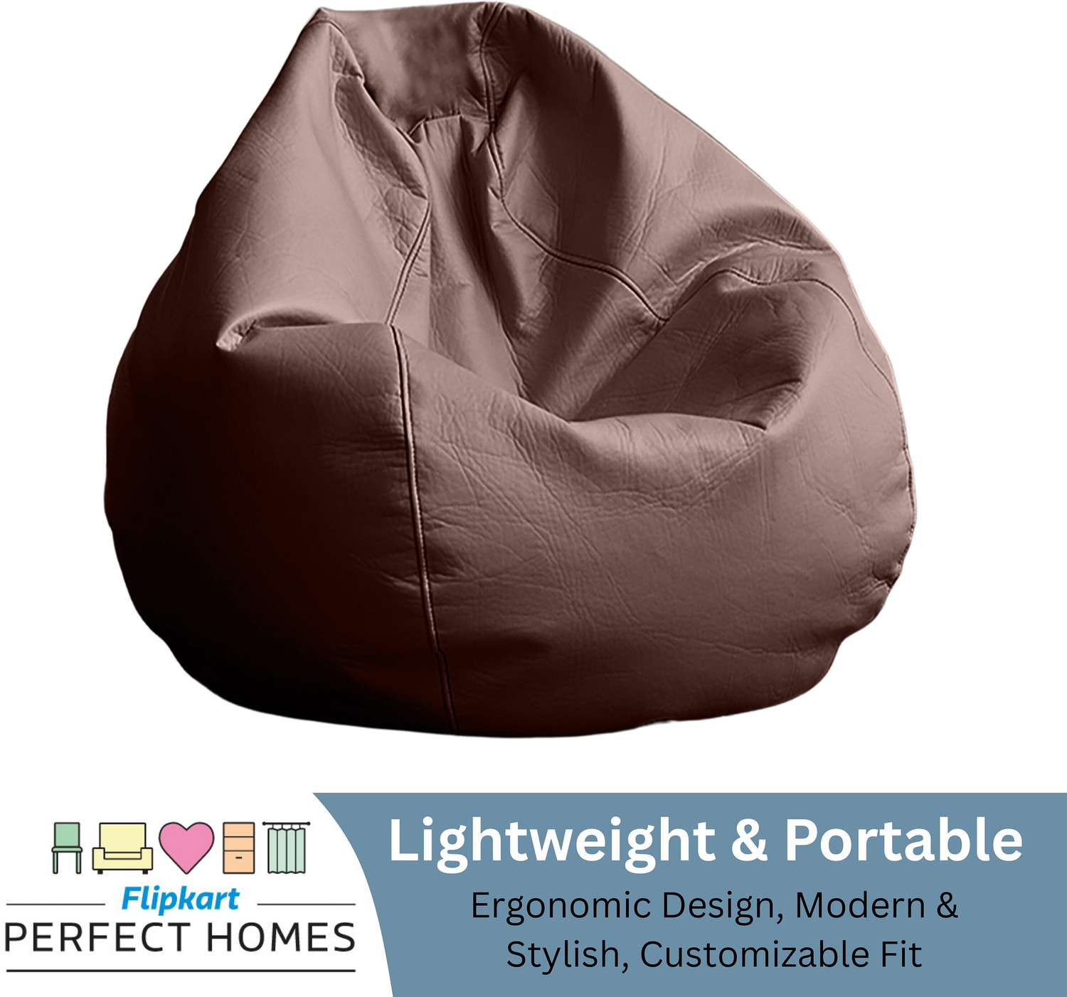 Image of Flipkart Perfect Homes 5XL CloudBean Bean Bag Sofa, Brown Teardrop Bean Bag With Bean Filling (Brown)