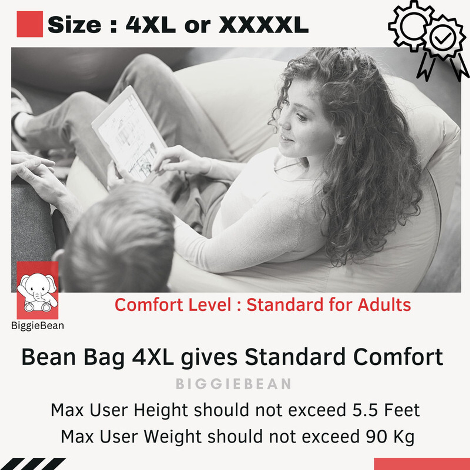 Image of Biggie 4XL PrintPuff Seats with Cushion and Footrest Teardrop Bean Bag With Bean Filling