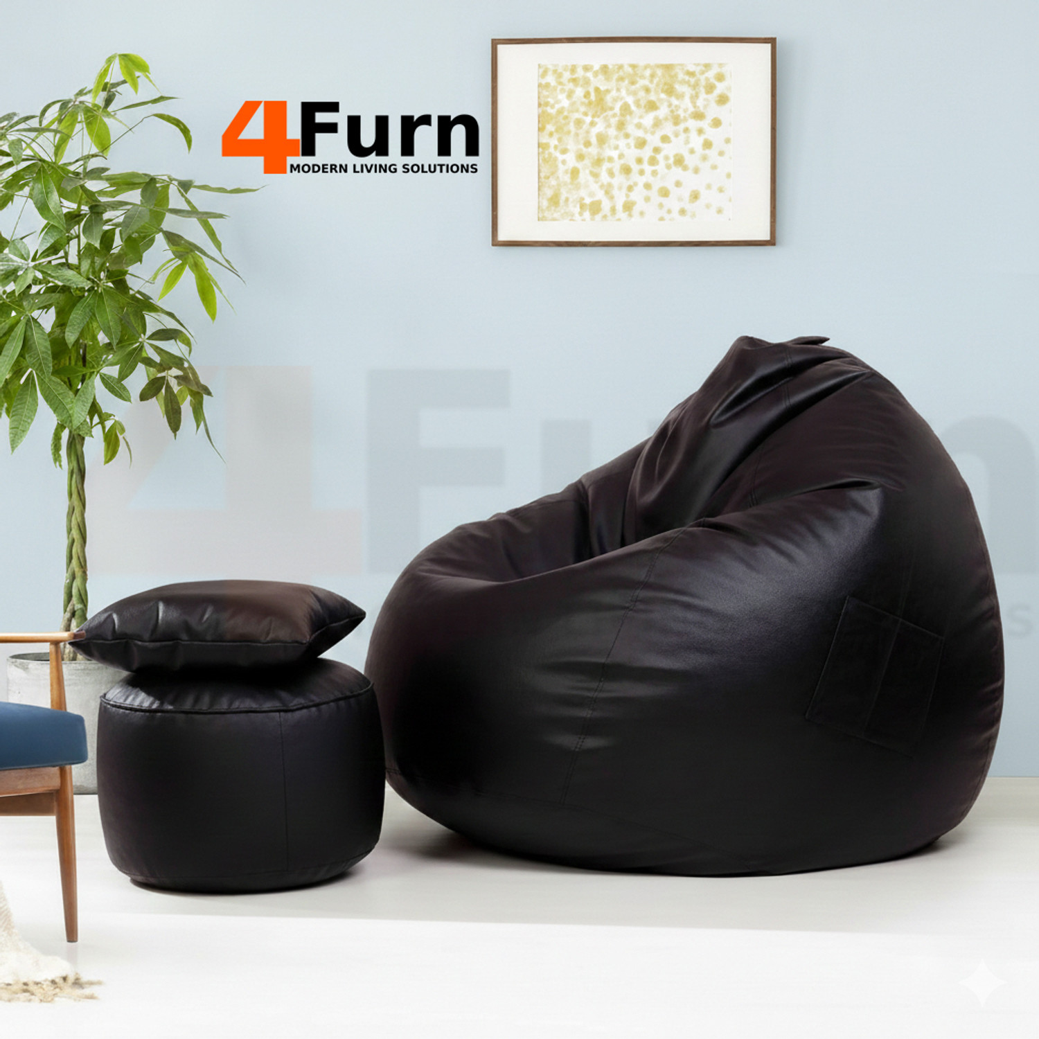 Image of 4FURN XXXL Bean Bag with Cushion & Footrest All with Beans Suitable For Teens Teardrop Bean Bag With Bean Filling