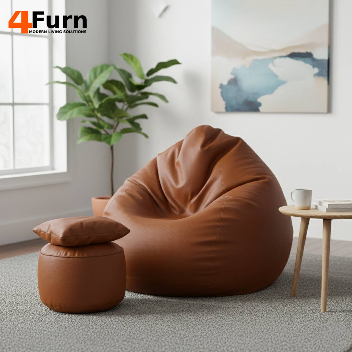 4FURN XXXL Bean Bag with Cushion & Footrest All with Beans Suitable For Teens Teardrop Bean Bag  With Bean Filling