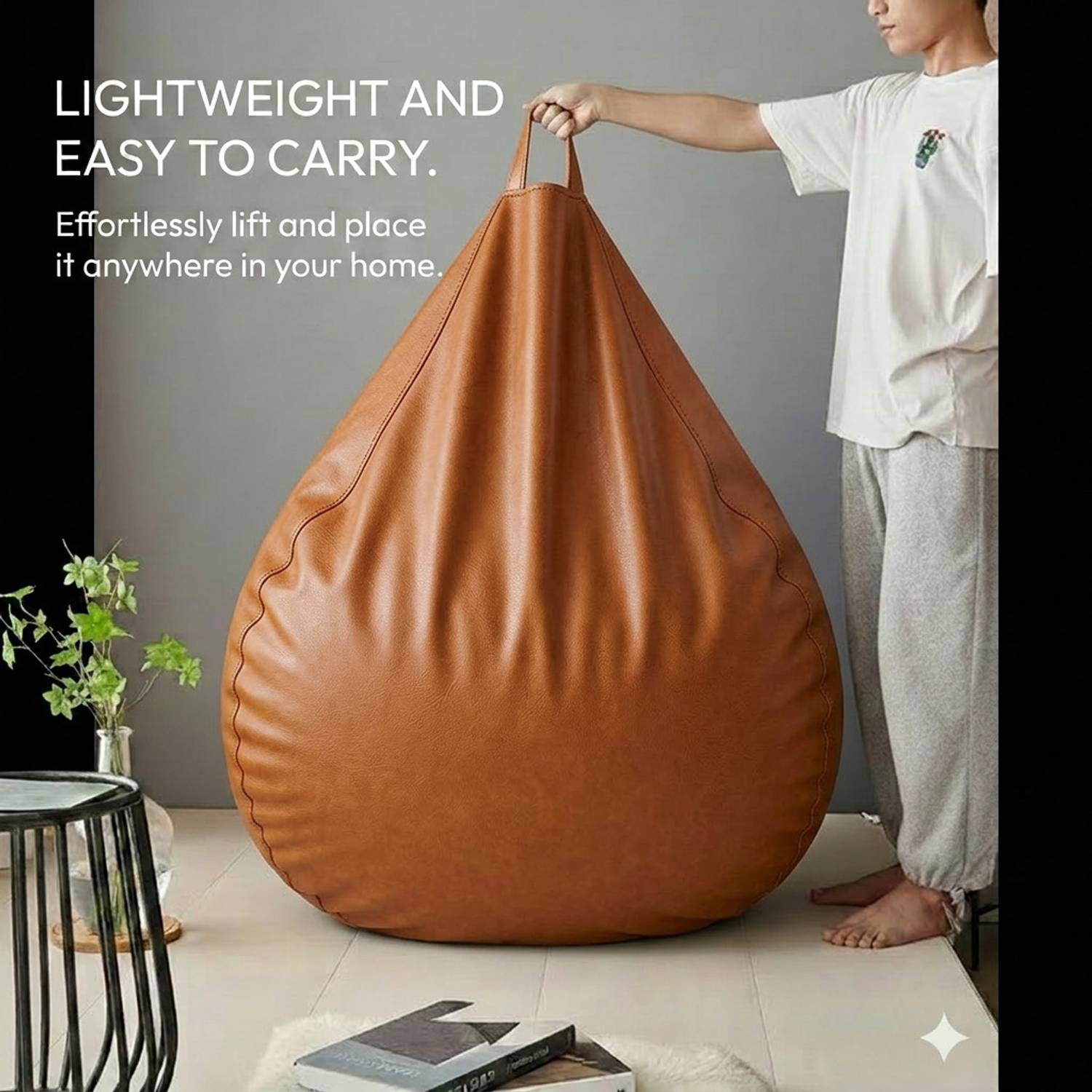 GIGLICK 4XL Bean Bag Cushion and Footrest, TAN - Image 5