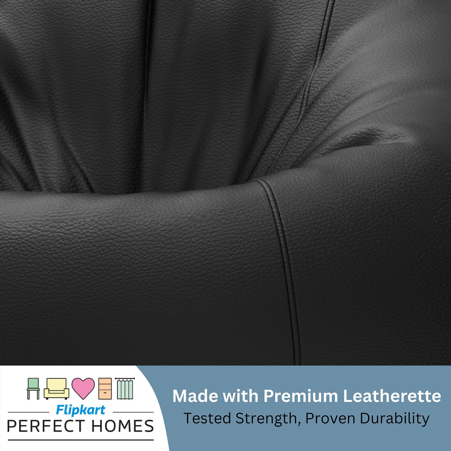 Image of Flipkart Perfect Homes XXXL CuddleMist Sofa With Free Cushion and Puffy , Black Teardrop Bean Bag With Bean Filling