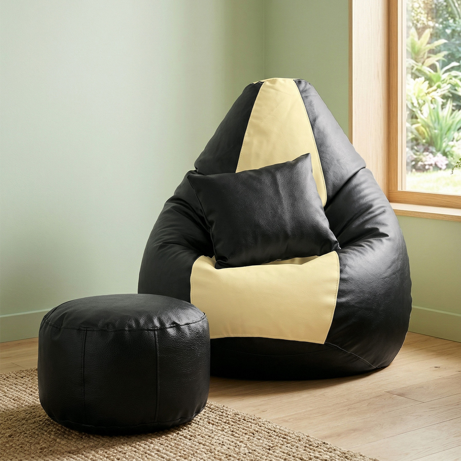 Image of Flipkart Perfect Homes Studio Jumbo Bean Bag with Footstool & Cushion | Faux Leather Teardrop Bean Bag With Bean Filling
