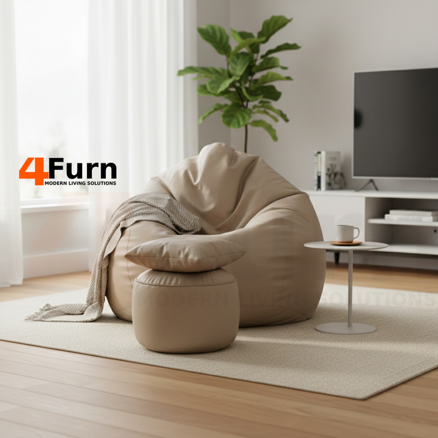 Image of 4FURN 4XL Bean Bag with Cushion & Footrest All with Beans Suitable For Adults Teardrop Bean Bag With Bean Filling