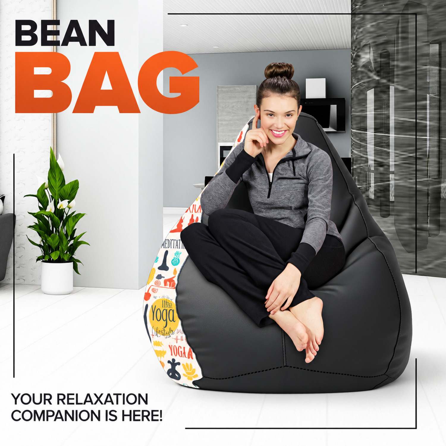 Image of STAR 5XL Printed Bean Bag Filled with Beans, Premium Bean Bag Chair, Bean Bag Sofa Chair, Teardrop Bean Bag With Bean Filling