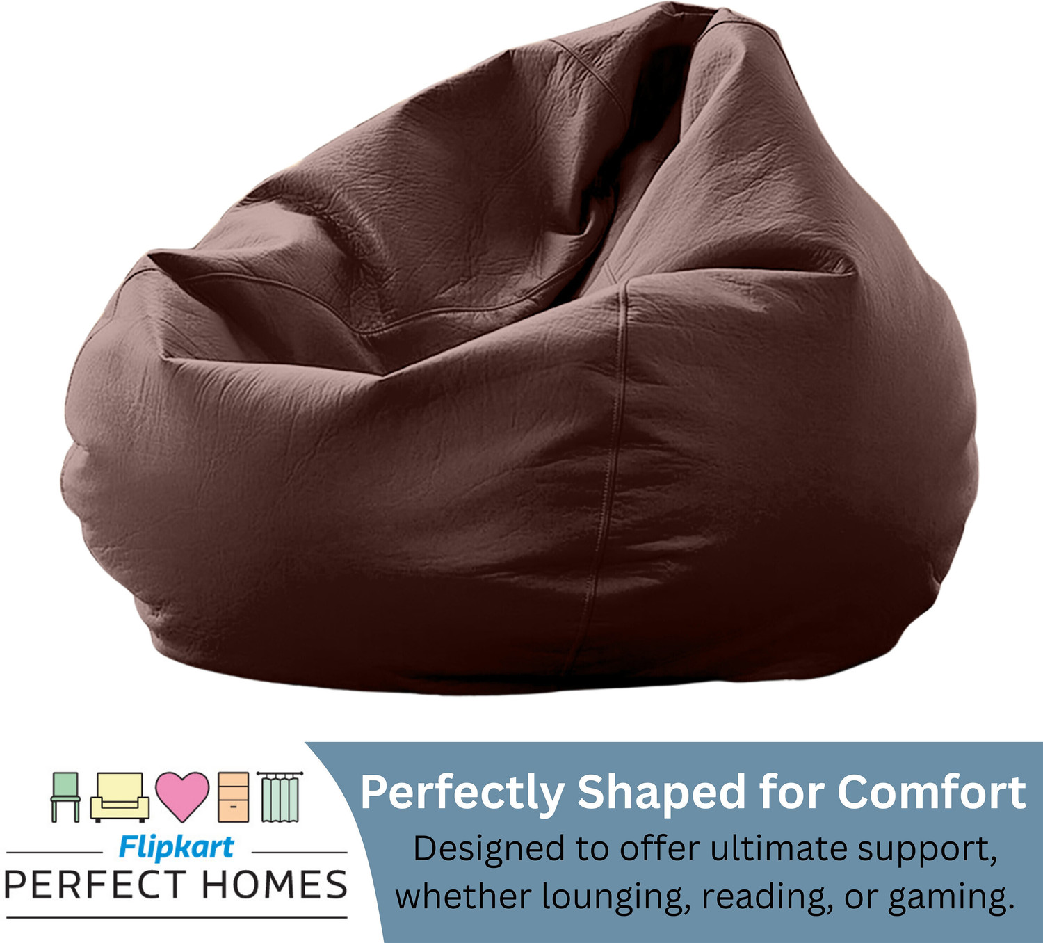 Image of Flipkart Perfect Homes 5XL CloudBean Bean Bag Sofa, Brown Teardrop Bean Bag With Bean Filling (Brown)