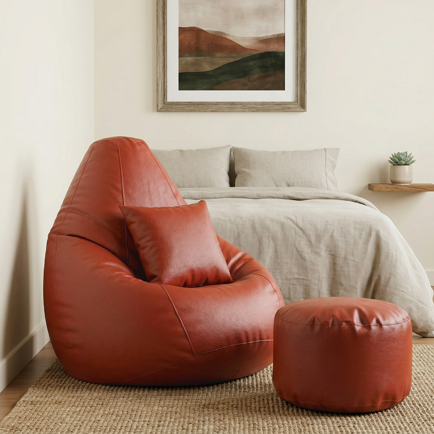 Image of Flipkart Perfect Homes Studio Jumbo Bean Bag with Footstool & Cushion | Faux Leather Teardrop Bean Bag With Bean Filling