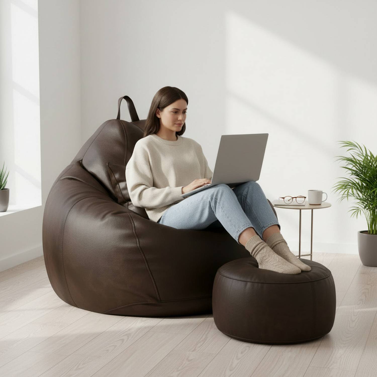 GIGLICK 4XL Brown Bean Bag Cushion and Footrest - Image 3