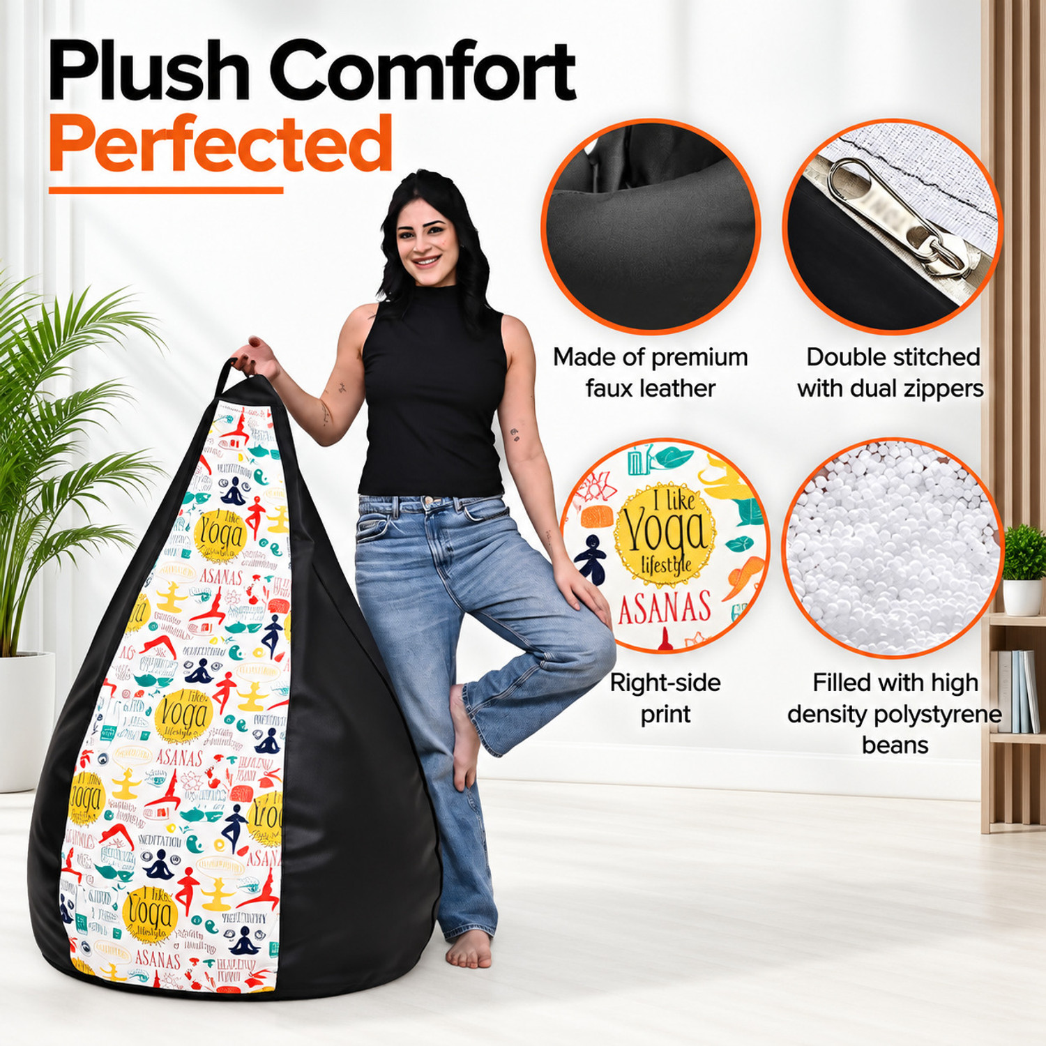 Image of STAR 5XL Printed Bean Bag Filled with Beans, Premium Bean Bag Chair, Bean Bag Sofa Chair, Teardrop Bean Bag With Bean Filling