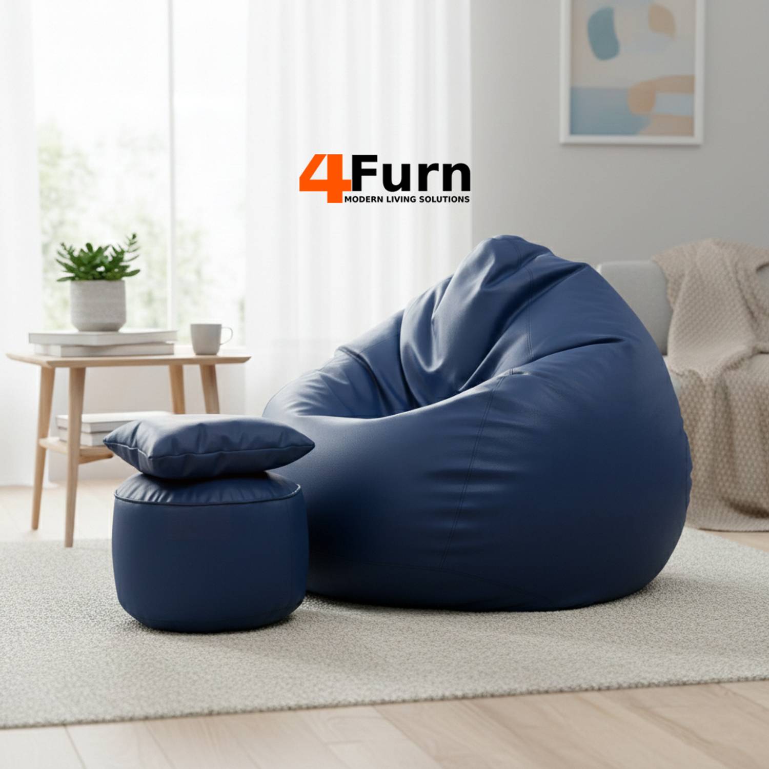 4FURN XXXL Bean Bag with Cushion & Footrest All with Beans Suitable For Teens Teardrop Bean Bag  With Bean Filling