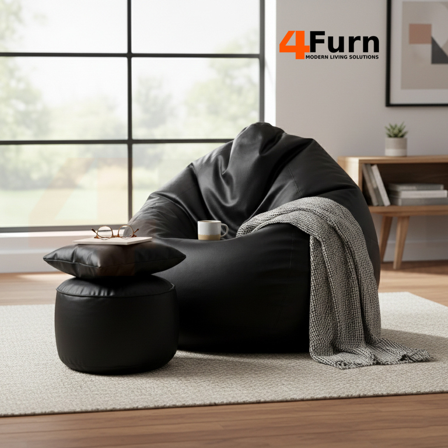 Image of 4FURN XXXL Bean Bag with Cushion & Footrest All with Beans Suitable For Teens Teardrop Bean Bag With Bean Filling