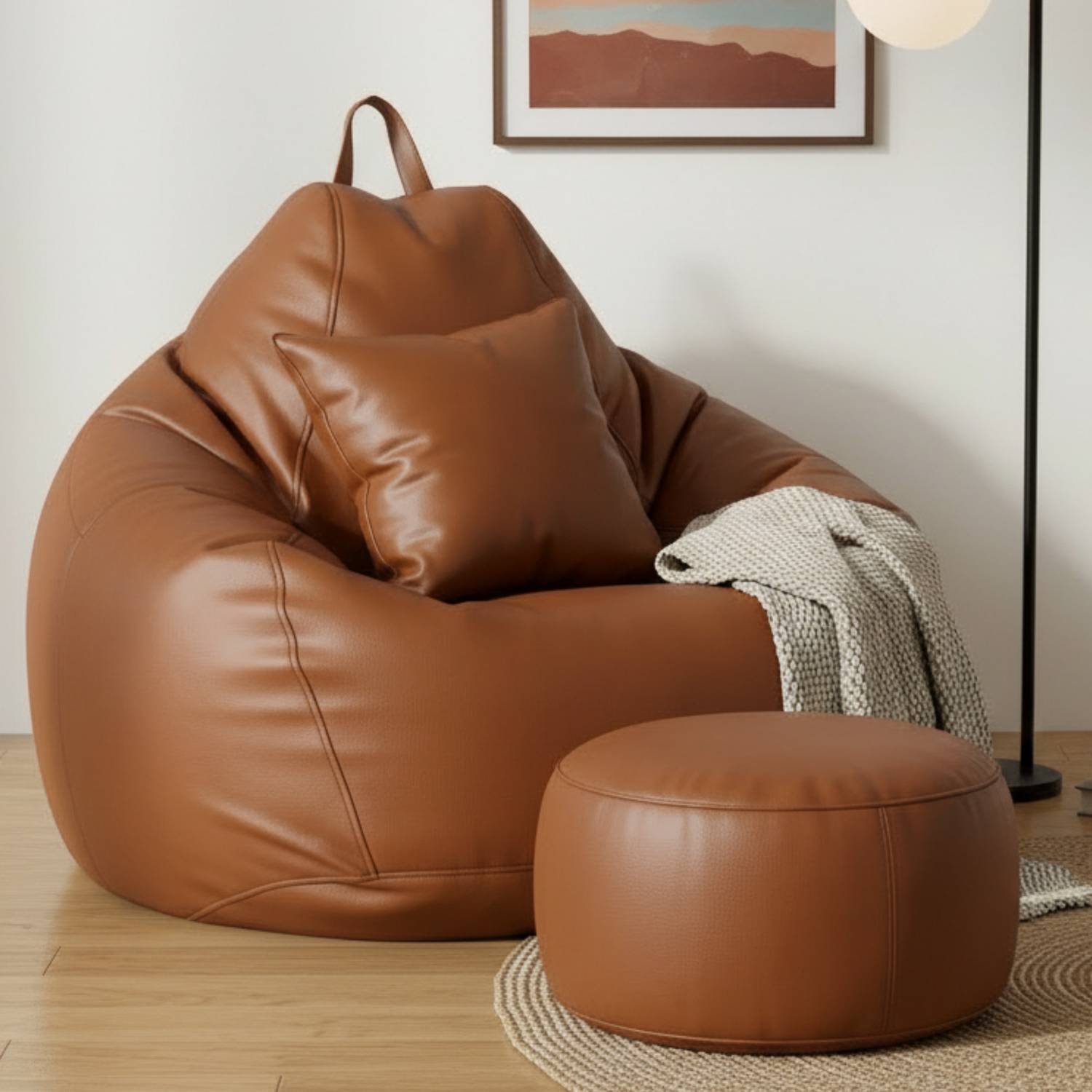 GIGLICK 4XL Bean Bag Cushion and Footrest, TAN - Image 1
