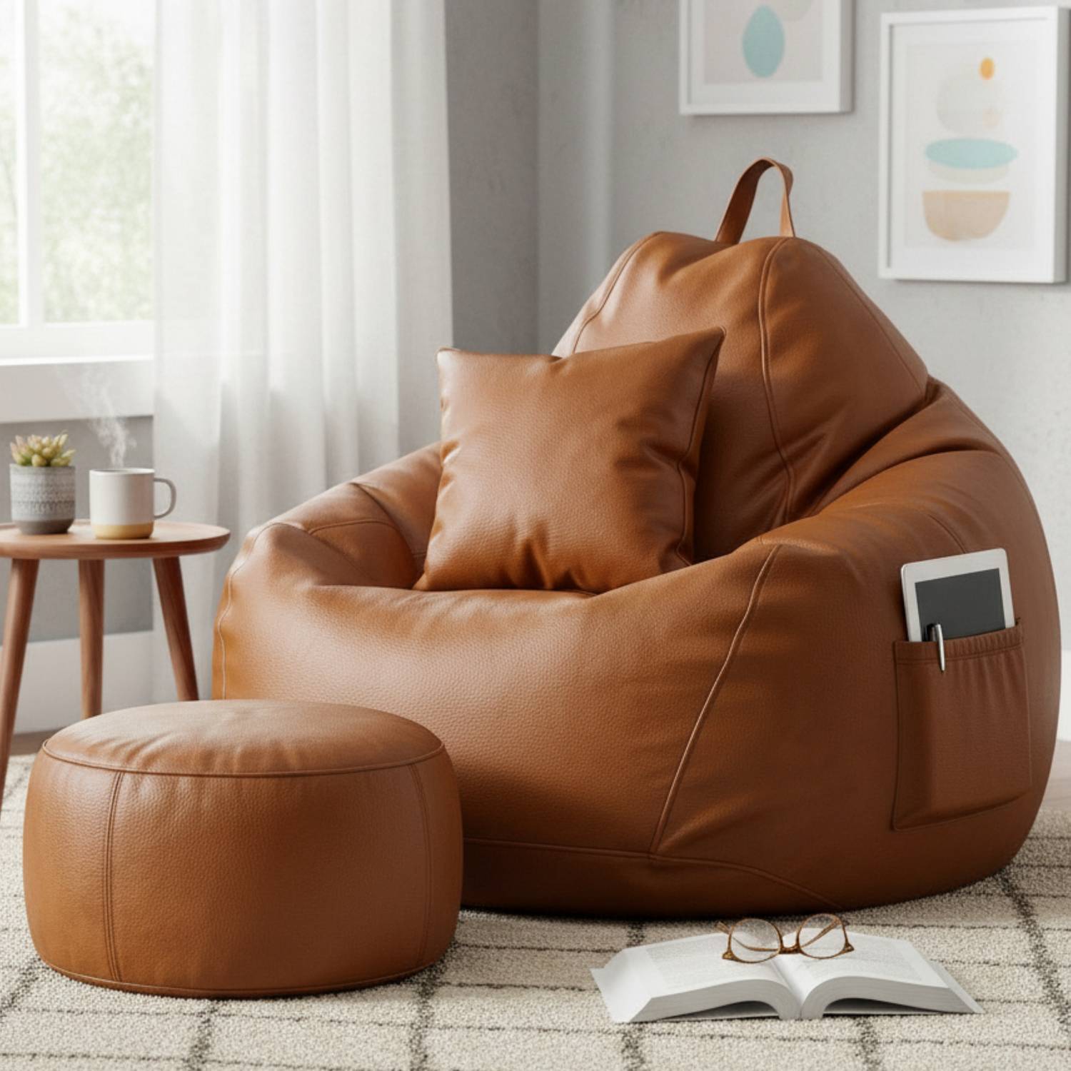 GIGLICK 4XL Bean Bag Cushion and Footrest, TAN - Image 2