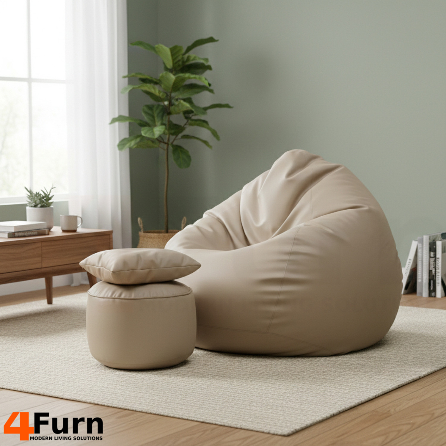 Image of 4FURN 4XL Bean Bag with Cushion & Footrest All with Beans Suitable For Adults Teardrop Bean Bag With Bean Filling