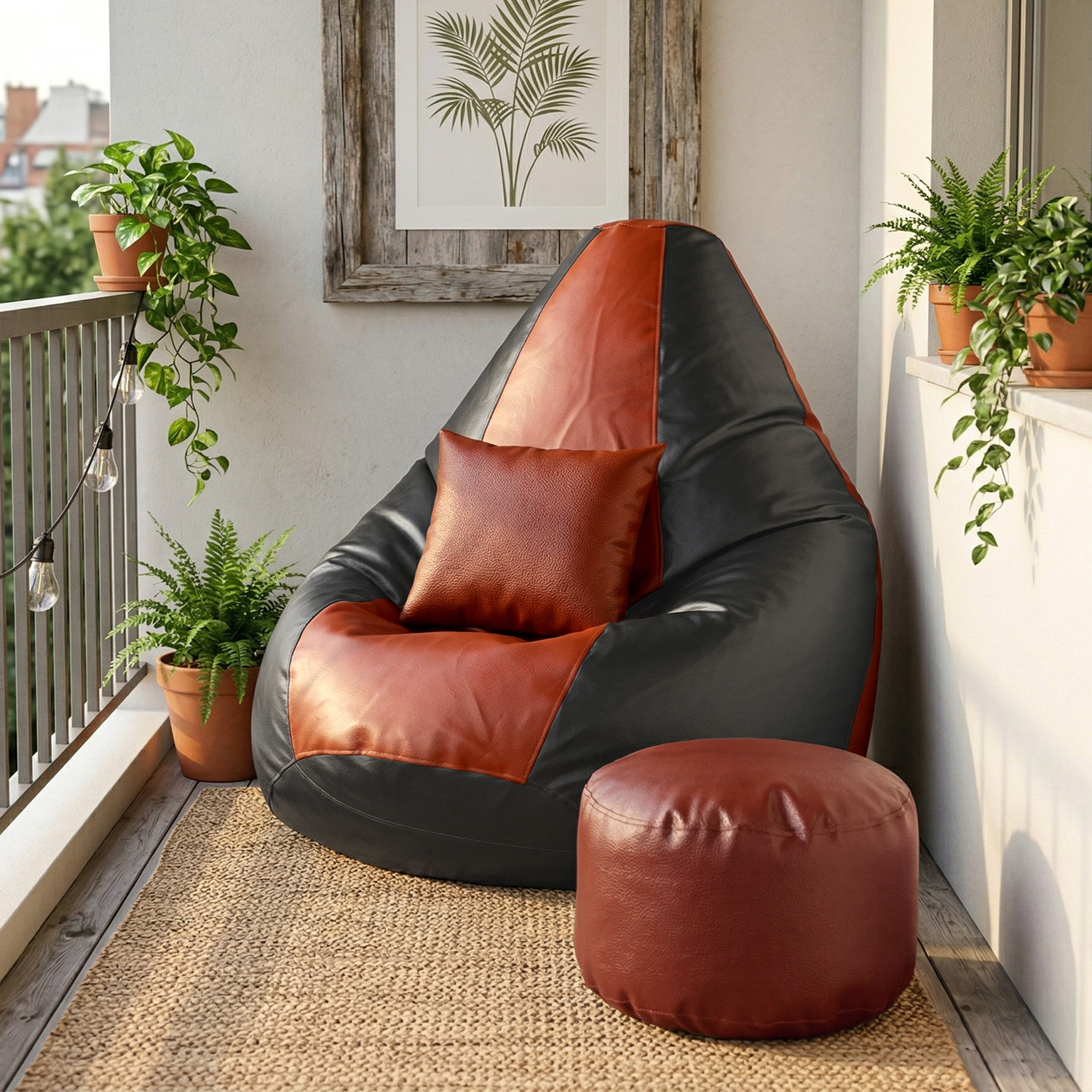 Image of Flipkart Perfect Homes Studio 4XL Bean Bag with Footstool & Cushion | Faux Leather Teardrop Bean Bag With Bean Filling