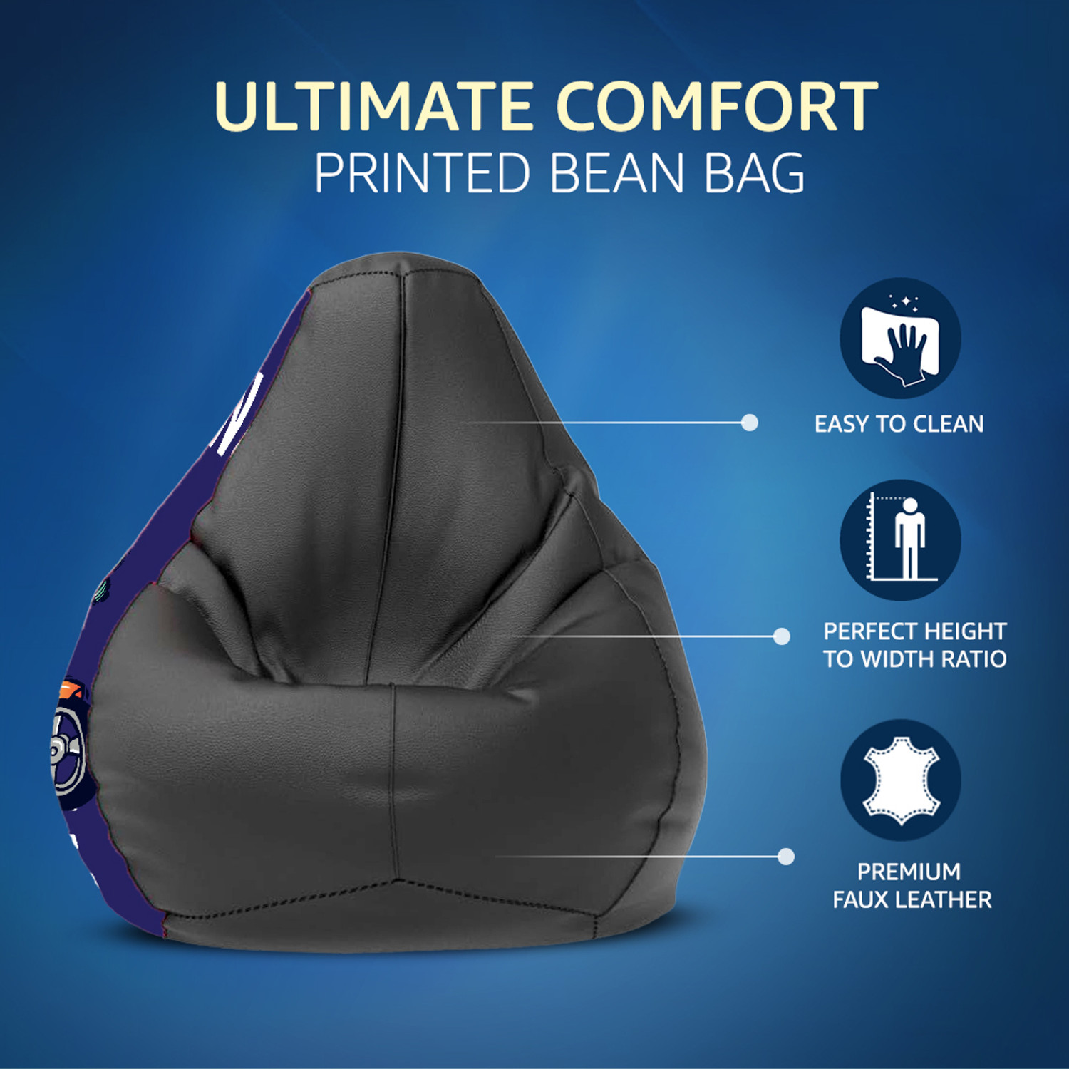 Image of STAR 5XL Printed Bean Bag Filled with Beans, Premium Bean Bag Chair, Bean Bag Sofa Chair, Teardrop Bean Bag With Bean Filling