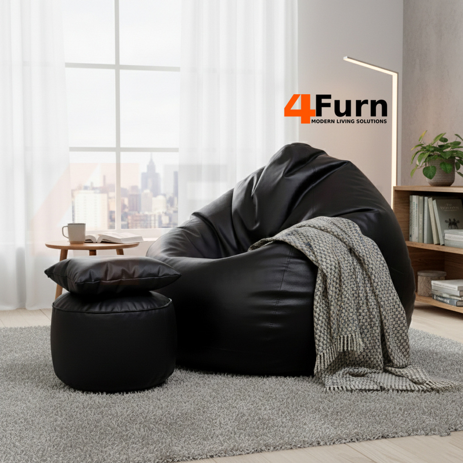 Image of 4FURN XXXL Bean Bag with Cushion & Footrest All with Beans Suitable For Teens Teardrop Bean Bag With Bean Filling