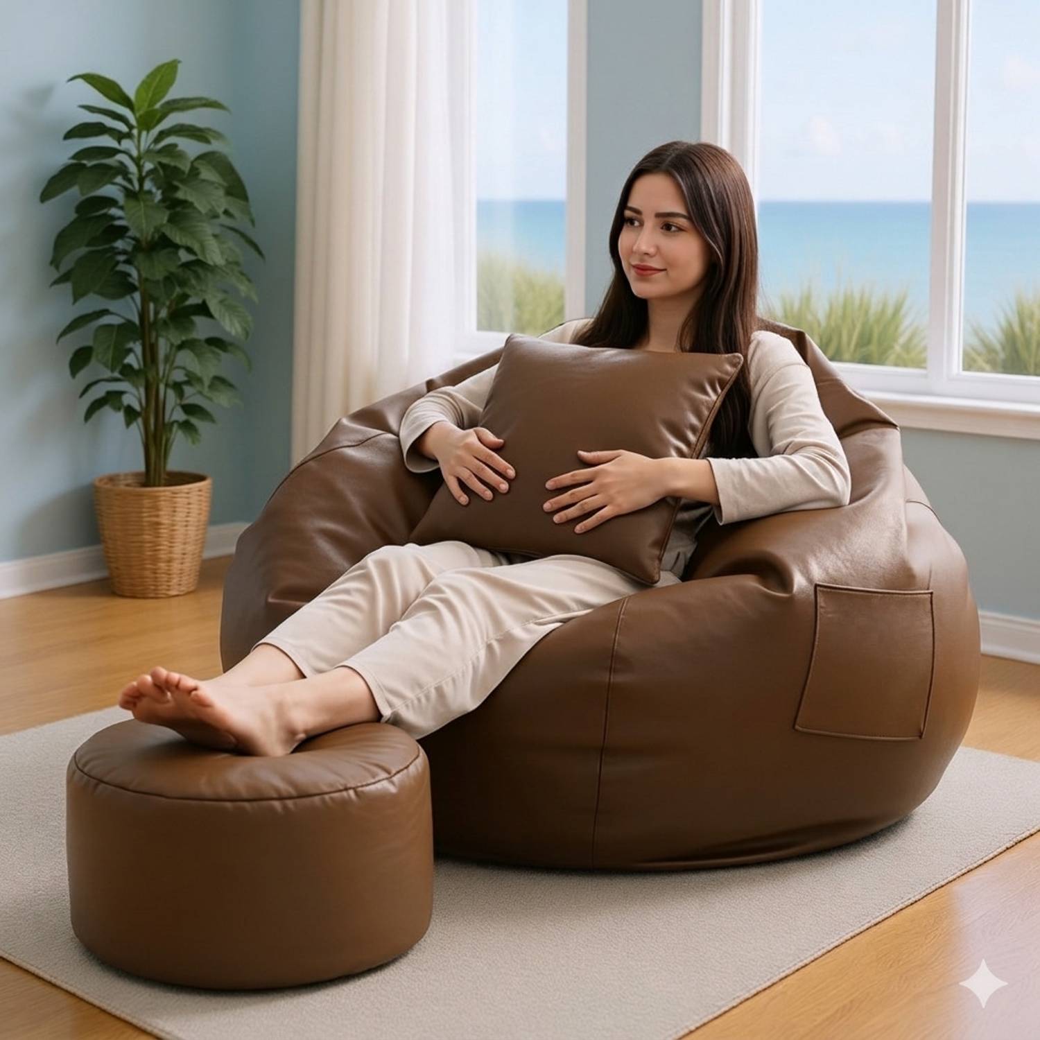 GIGLICK XXXL Faux Leather Bean Bag with Footrest