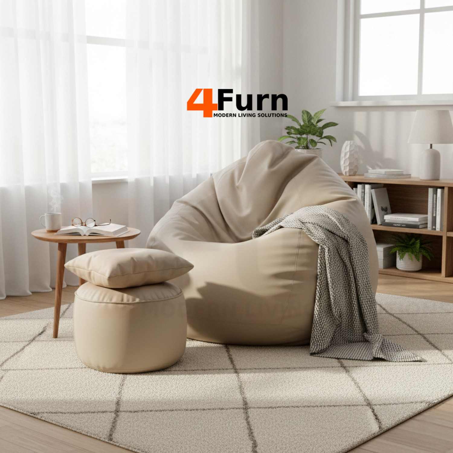 Image of 4FURN 4XL Bean Bag with Cushion & Footrest All with Beans Suitable For Adults Teardrop Bean Bag With Bean Filling