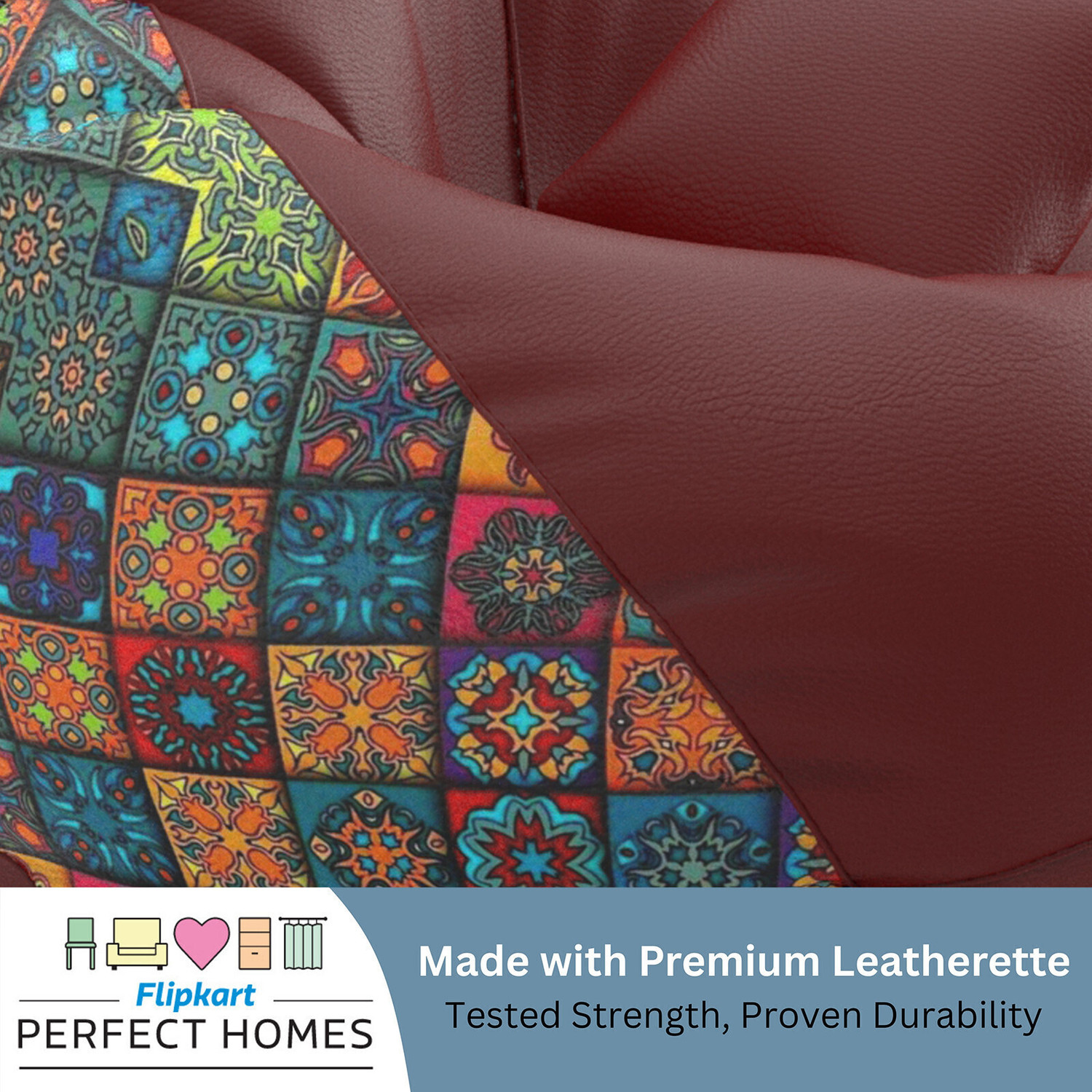 Image of Flipkart Perfect Homes 5XL PatternPuff Bag With Free Cushion and Puffy, Patterns 01 -Maroon Teardrop Bean Bag With Bean Filling (Multicolor)