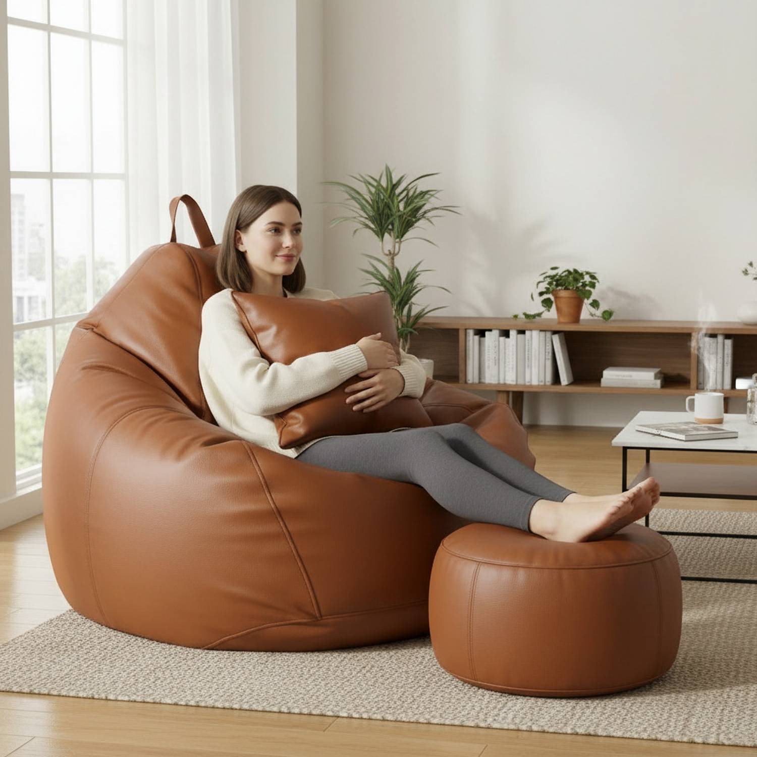 GIGLICK 4XL Bean Bag Cushion and Footrest, TAN - Image 3