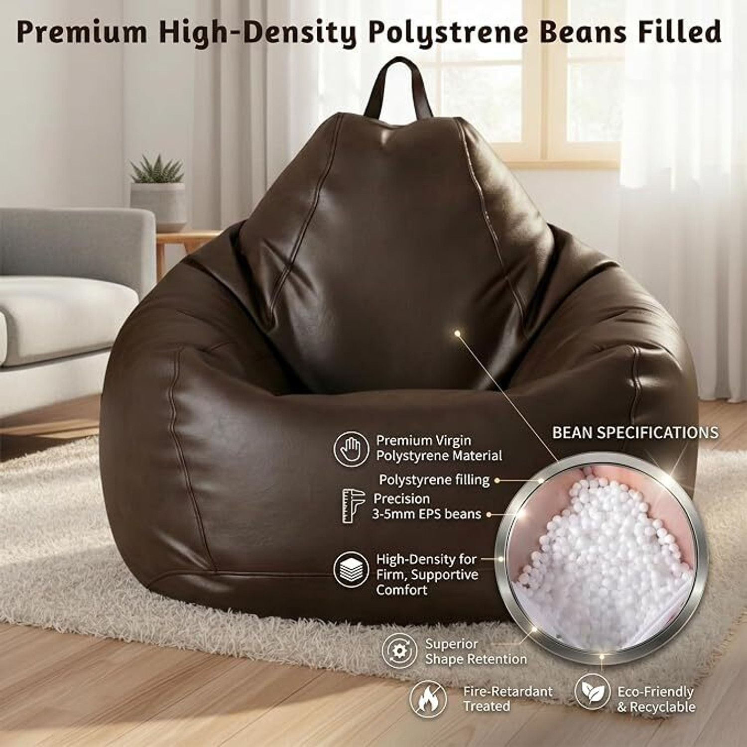 Image of Flipkart Perfect Homes Studio Jumbo Faux Leather Leatherette Bean Bag with Footrest and Cushion Filled with Beans Bean Bag Chair With Bean Filling
