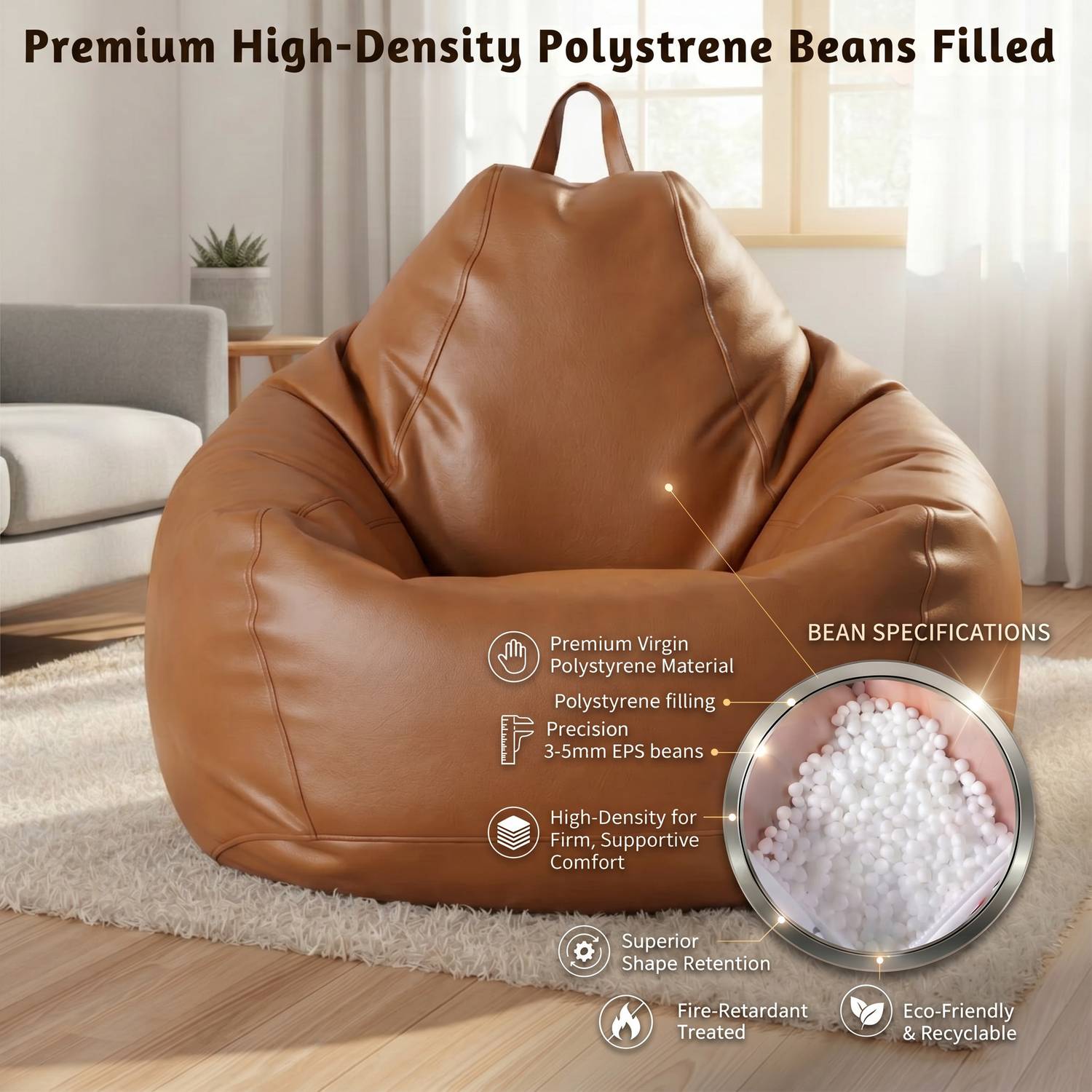 GIGLICK 4XL Bean Bag Cushion and Footrest, TAN - Image 4