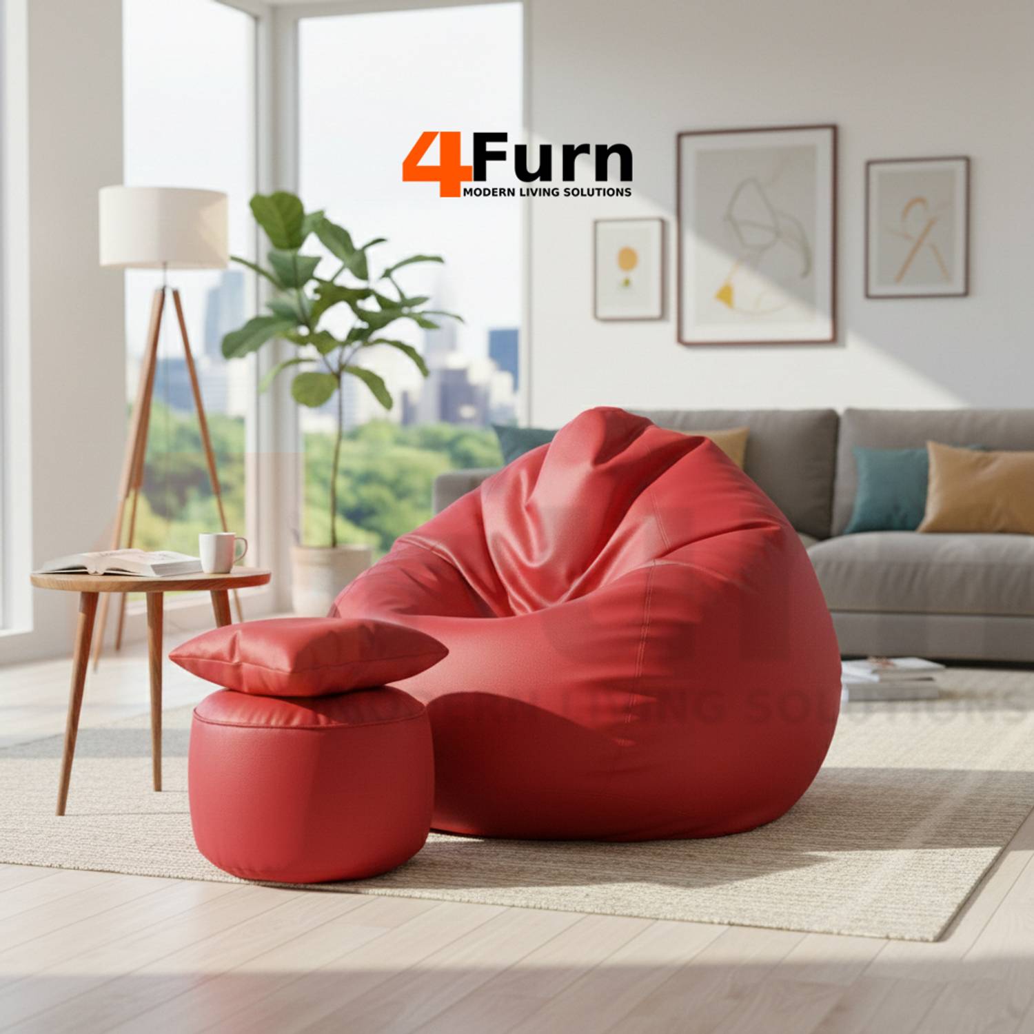 4FURN 4XL Bean Bag with Cushion & Footrest All with Beans Suitable For Adults Teardrop Bean Bag With Bean Filling